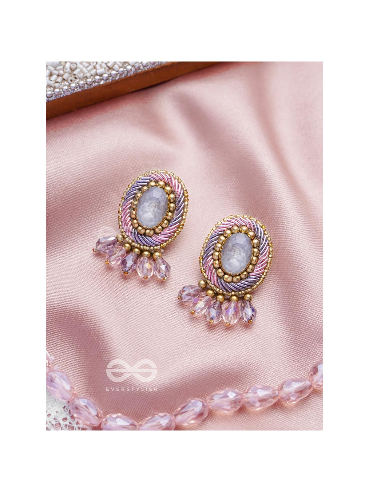 Arkasman- The Crystal Ball- Stones and Beads Embroidered Earrings 
