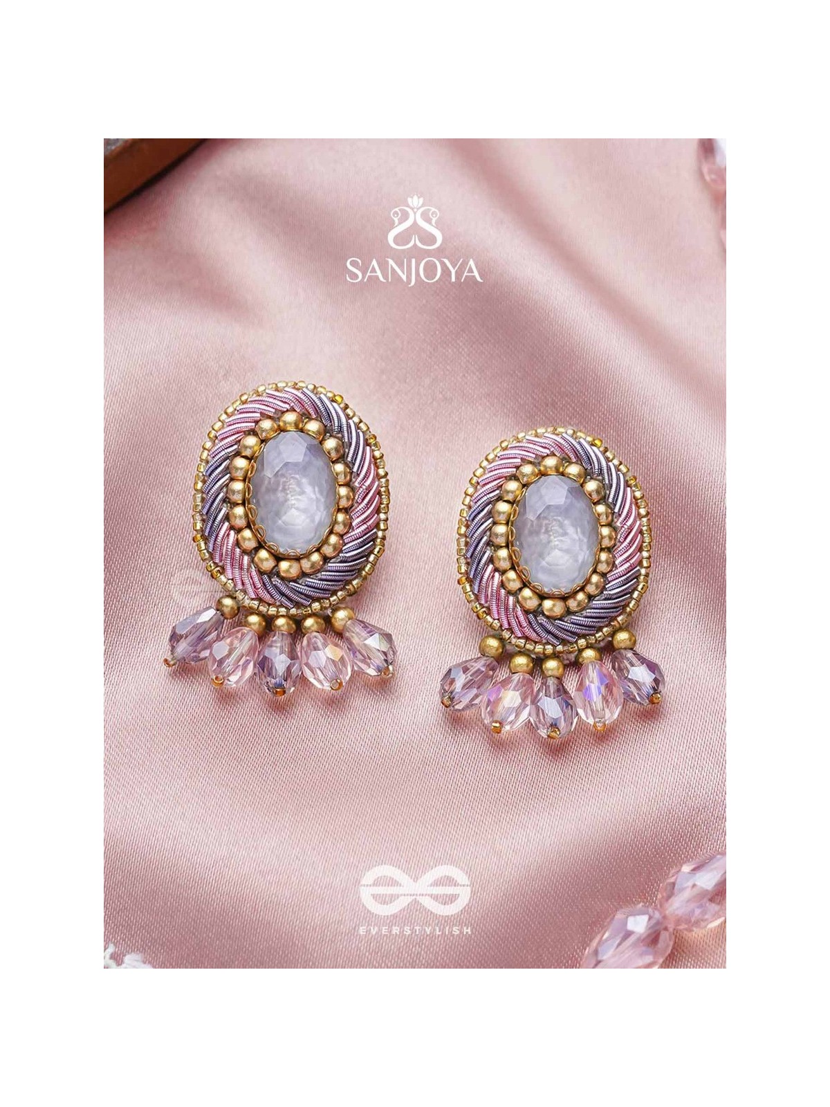 Arkasman- The Crystal Ball- Stones and Beads Embroidered Earrings 