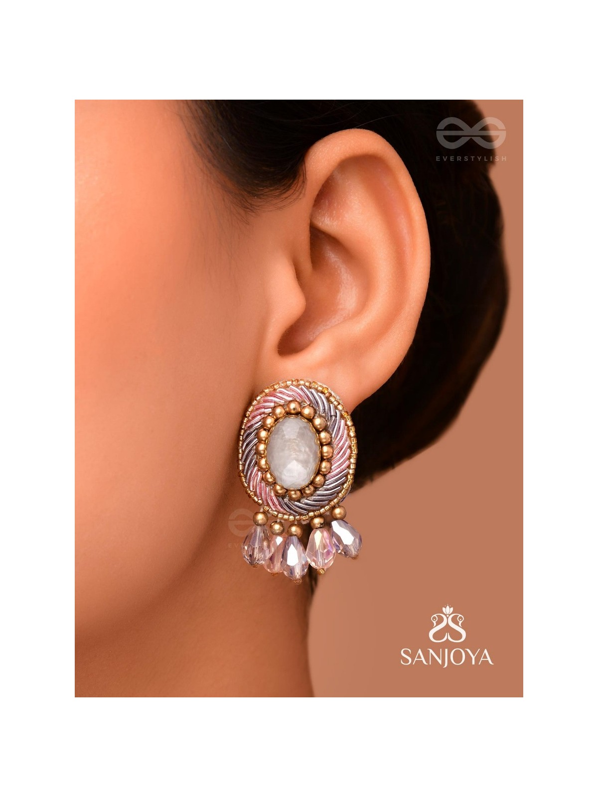 Arkasman- The Crystal Ball- Stones and Beads Embroidered Earrings 