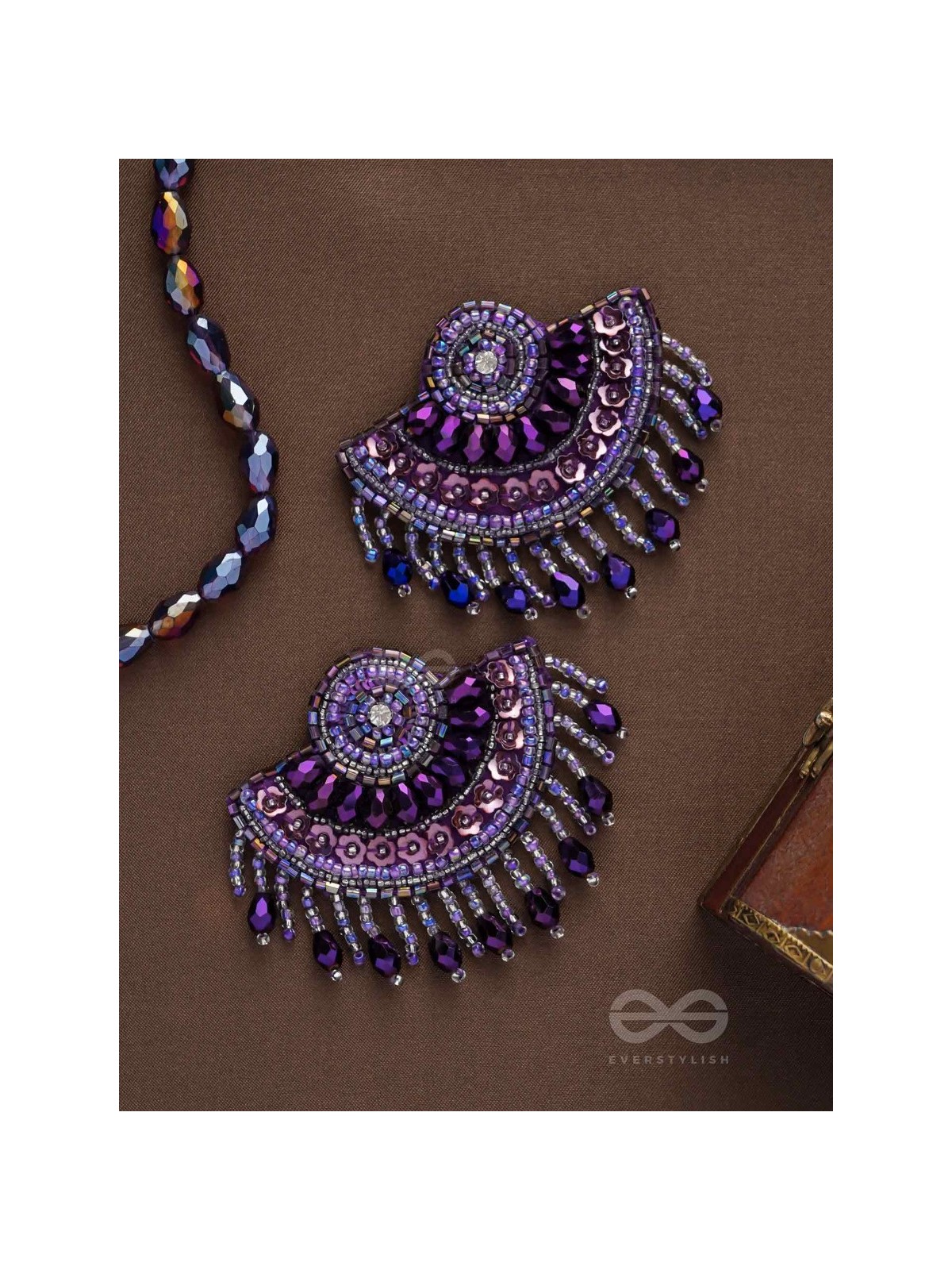 Amaati- The Blue Moon- Stones and Sequins Embroidered Earrings
