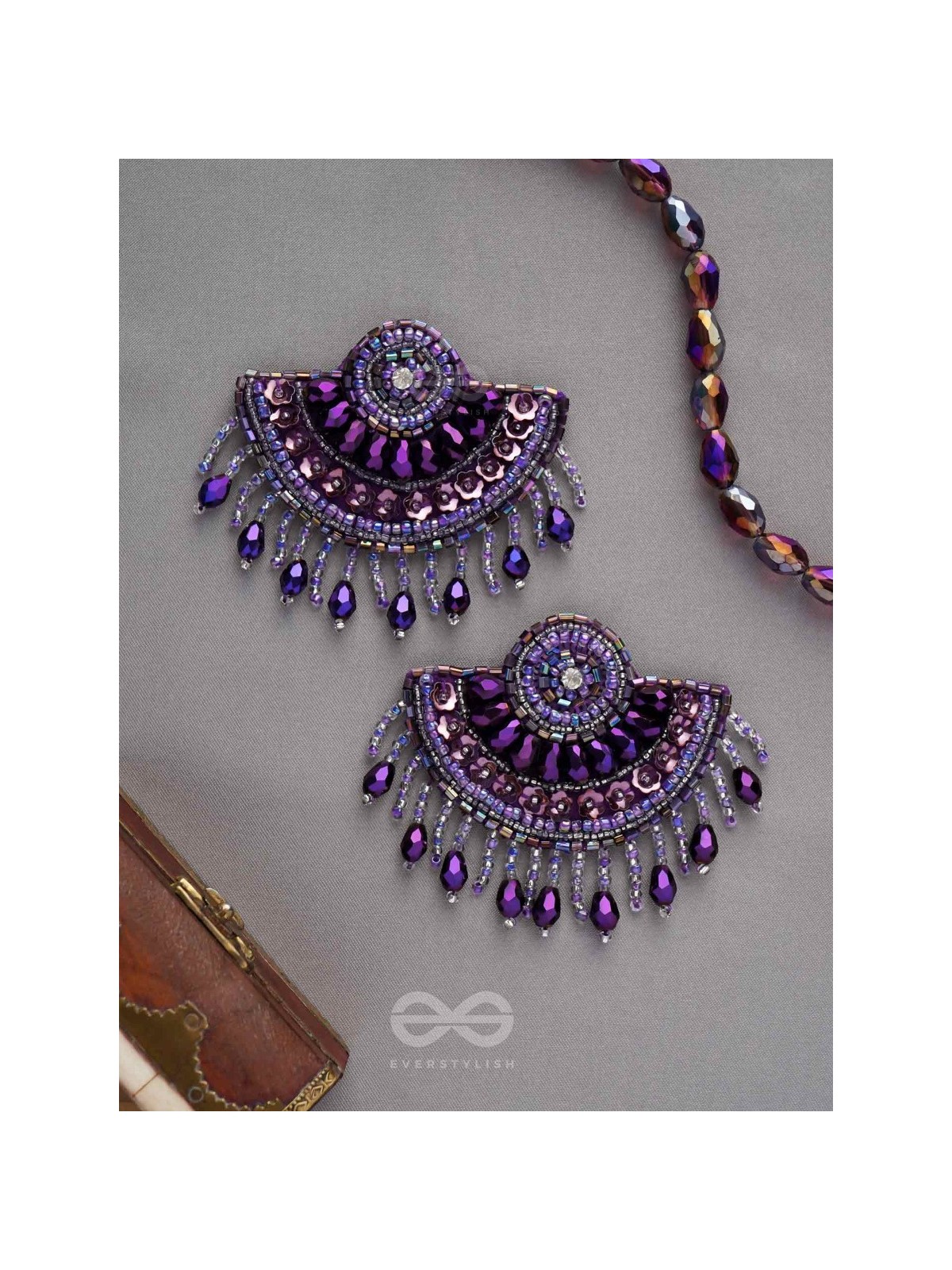 Amaati- The Blue Moon- Stones and Sequins Embroidered Earrings