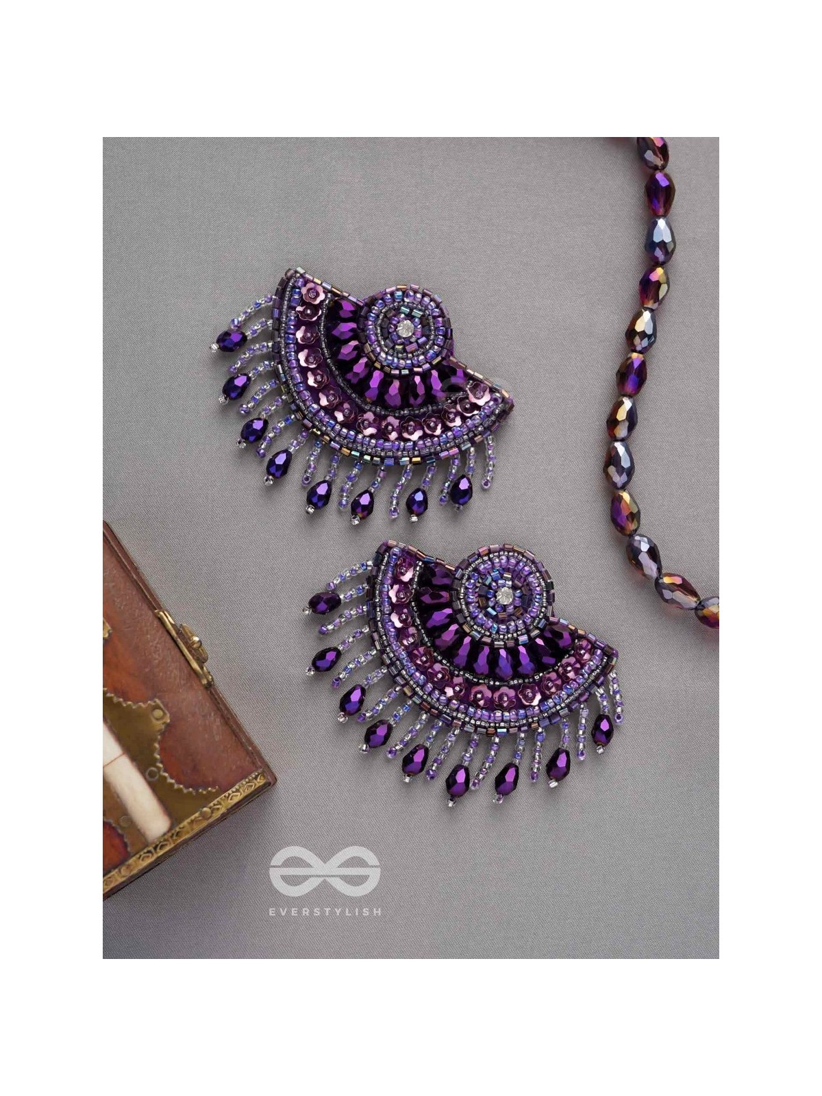 Amaati- The Blue Moon- Stones and Sequins Embroidered Earrings