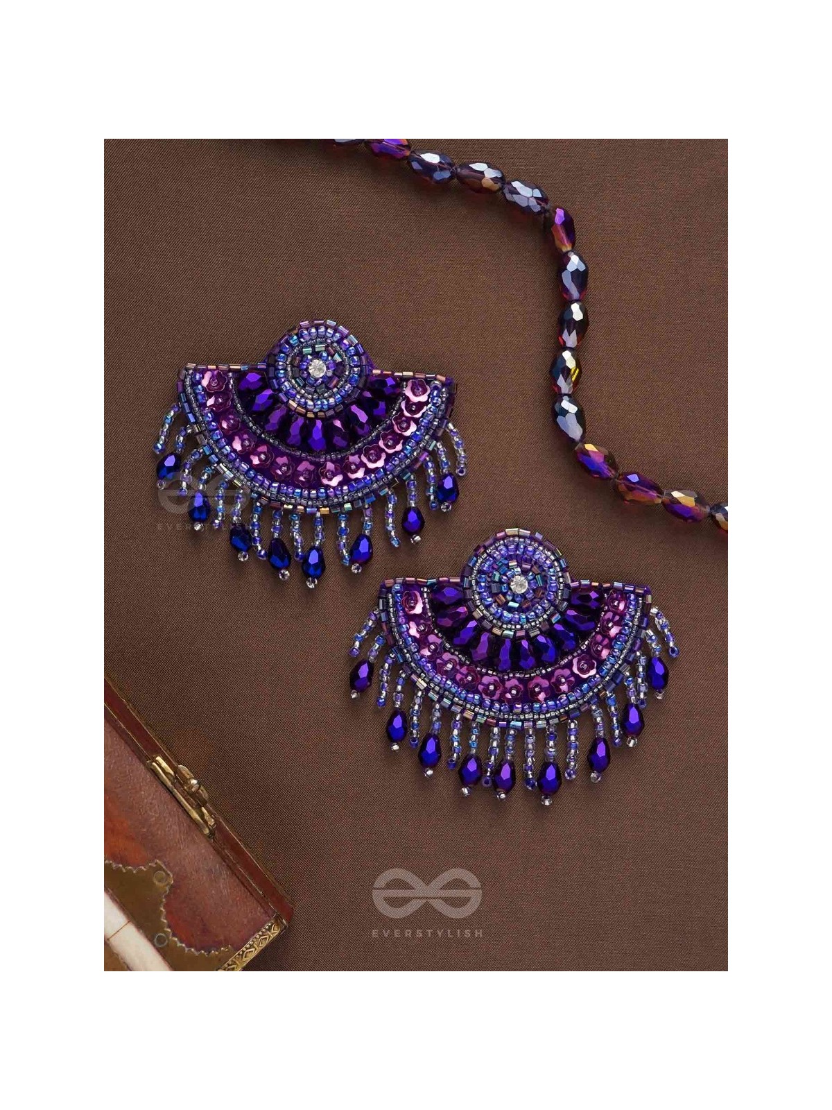Amaati- The Blue Moon- Stones and Sequins Embroidered Earrings