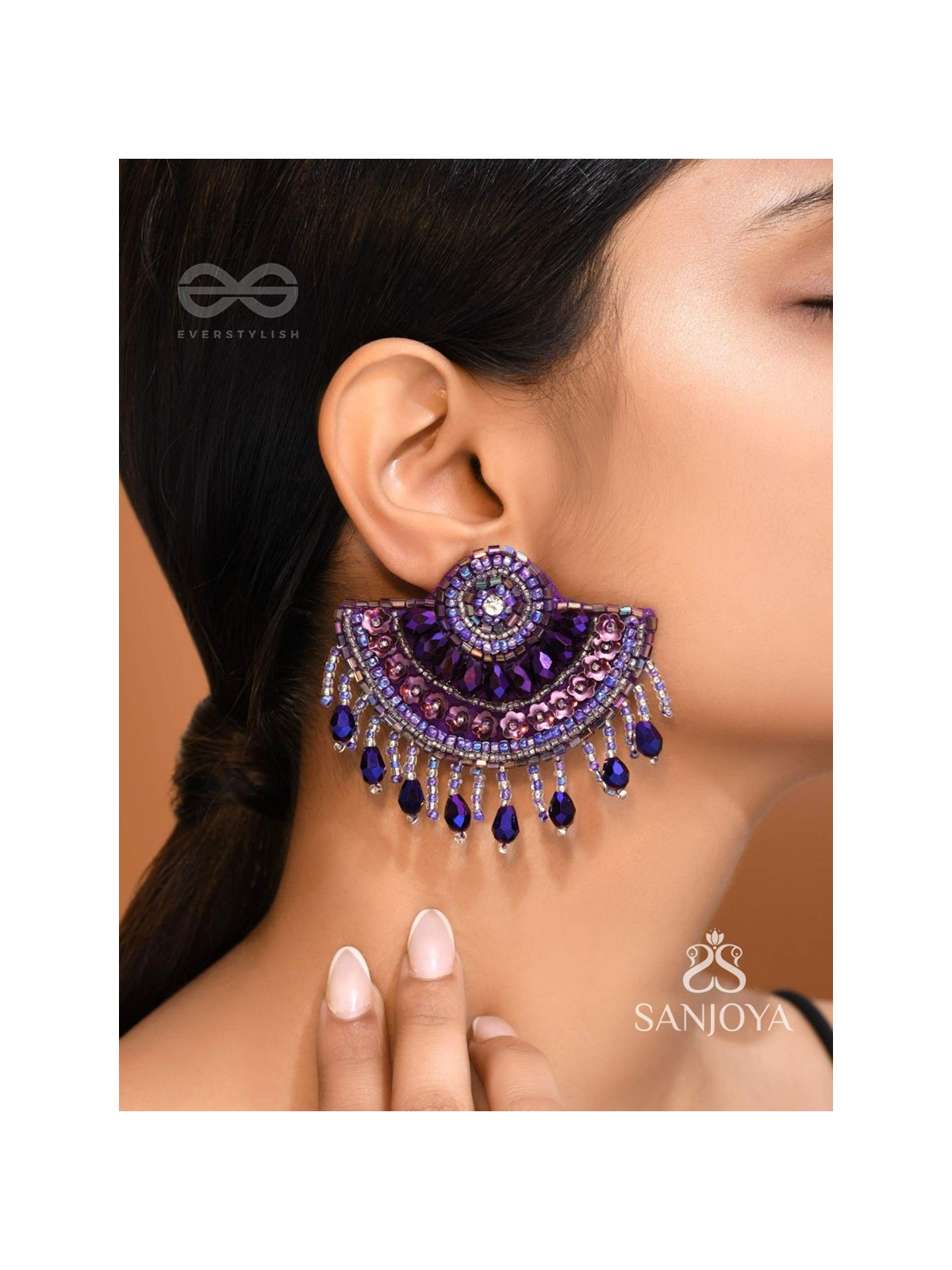 Amaati- The Blue Moon- Stones and Sequins Embroidered Earrings