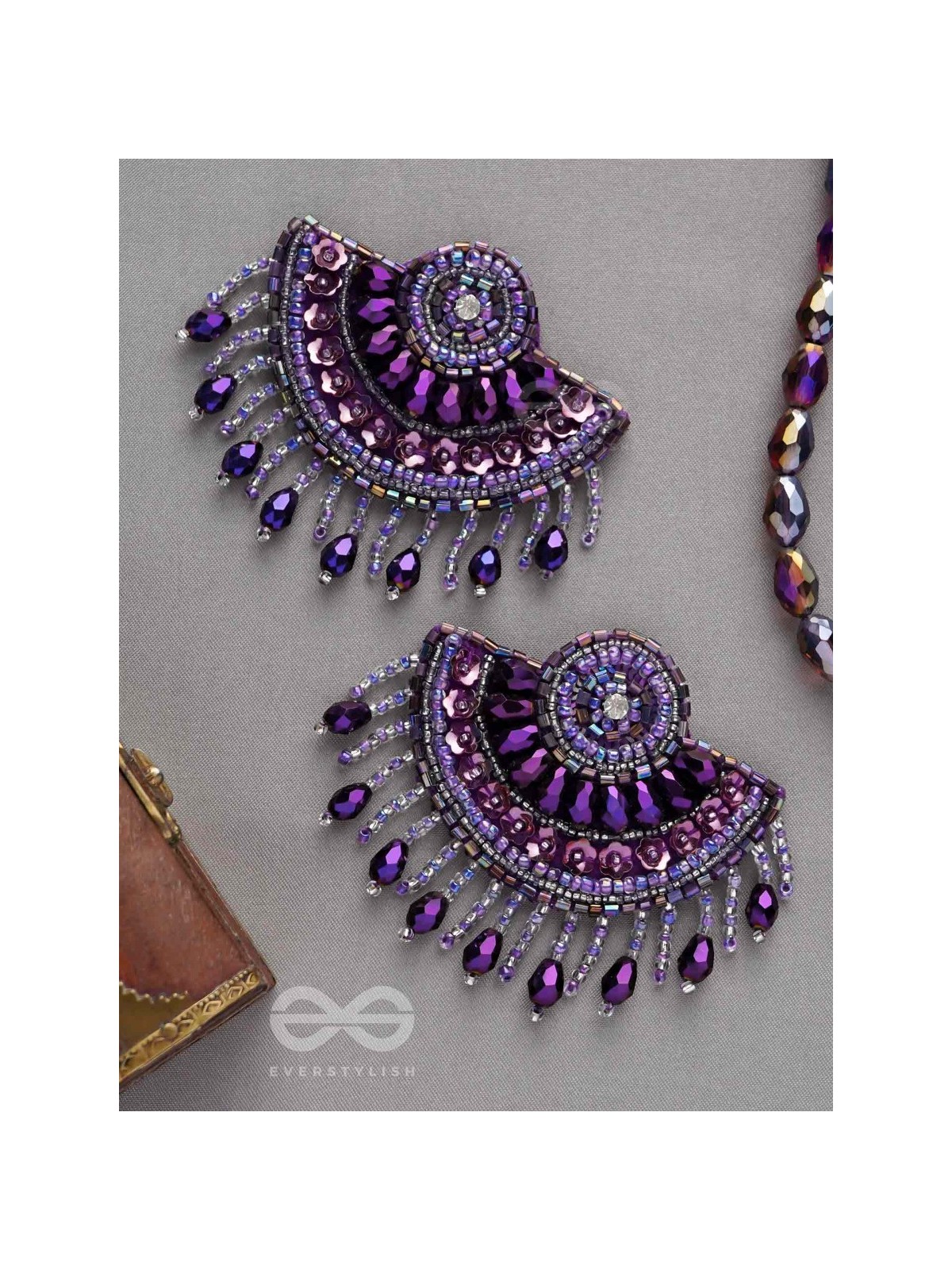 Amaati- The Blue Moon- Stones and Sequins Embroidered Earrings