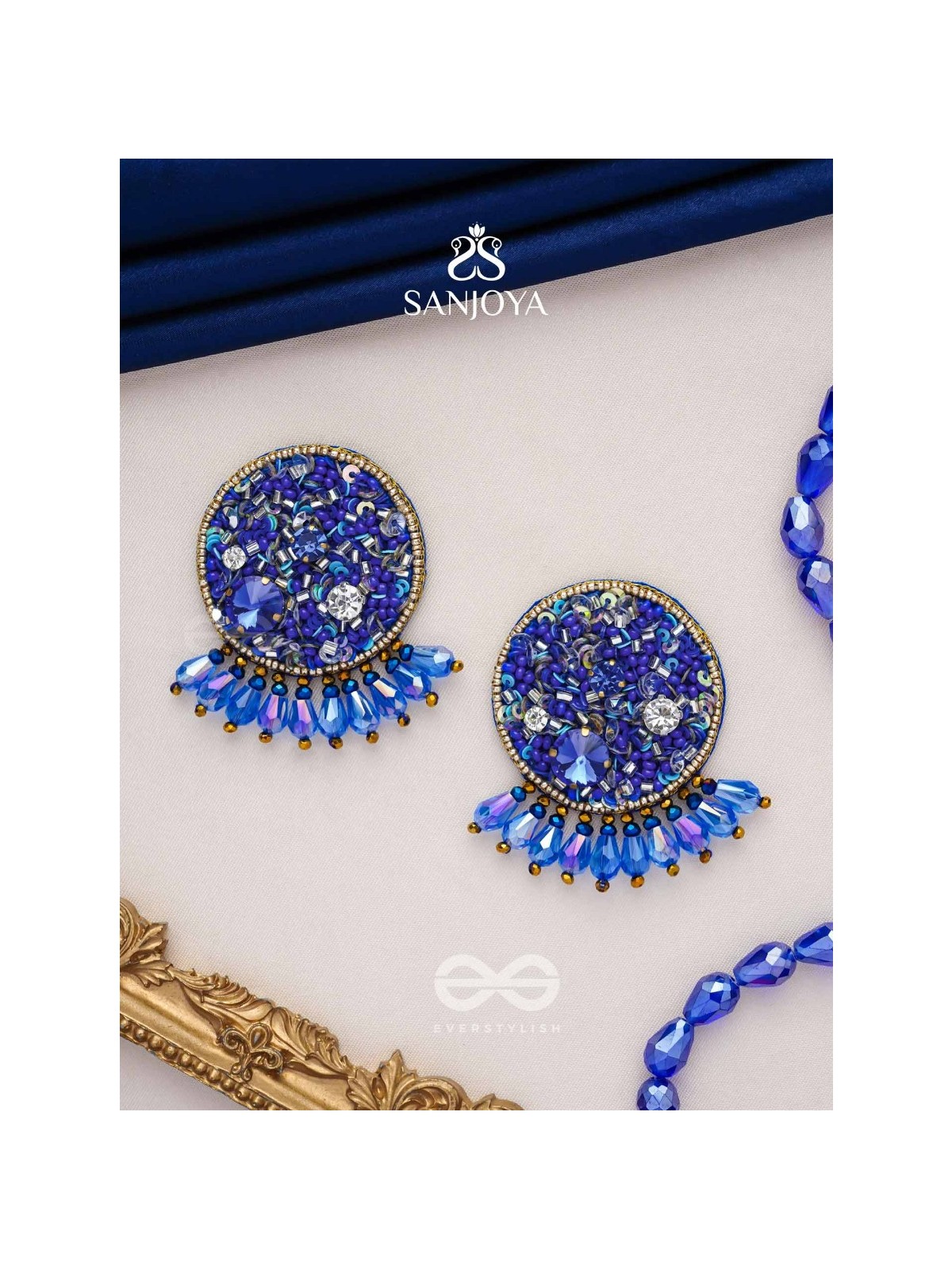Vineela- The Azure Allure- Stones and Sequins Embroidered Earrings