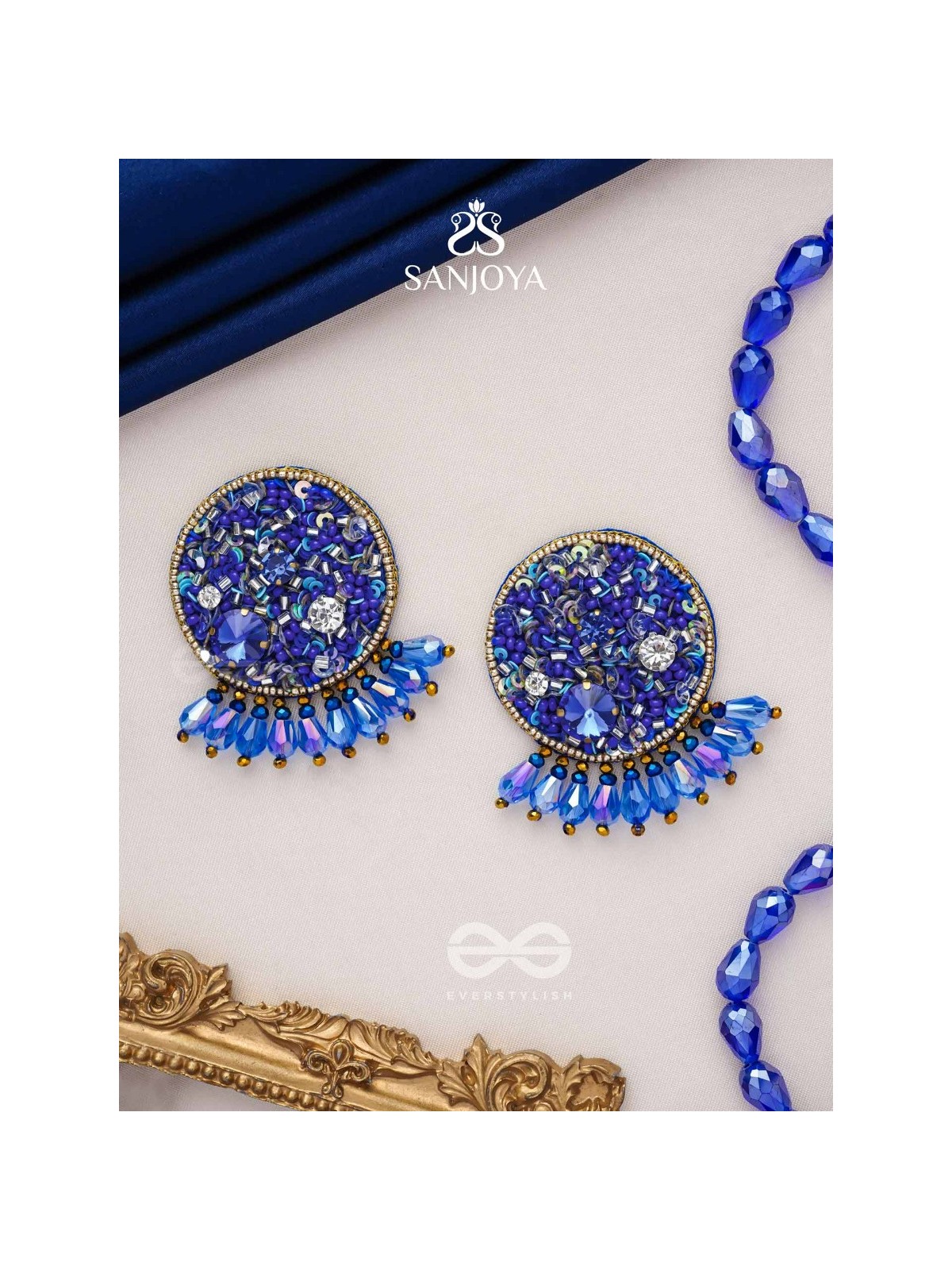 Vineela- The Azure Allure- Stones and Sequins Embroidered Earrings