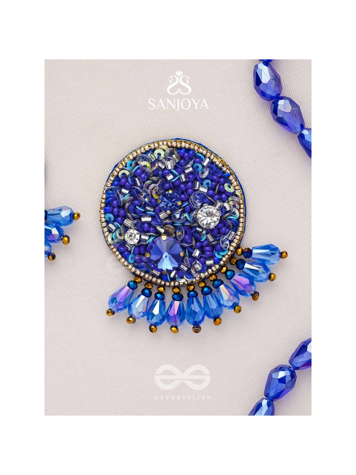 Vineela- The Azure Allure- Stones and Sequins Embroidered Earrings