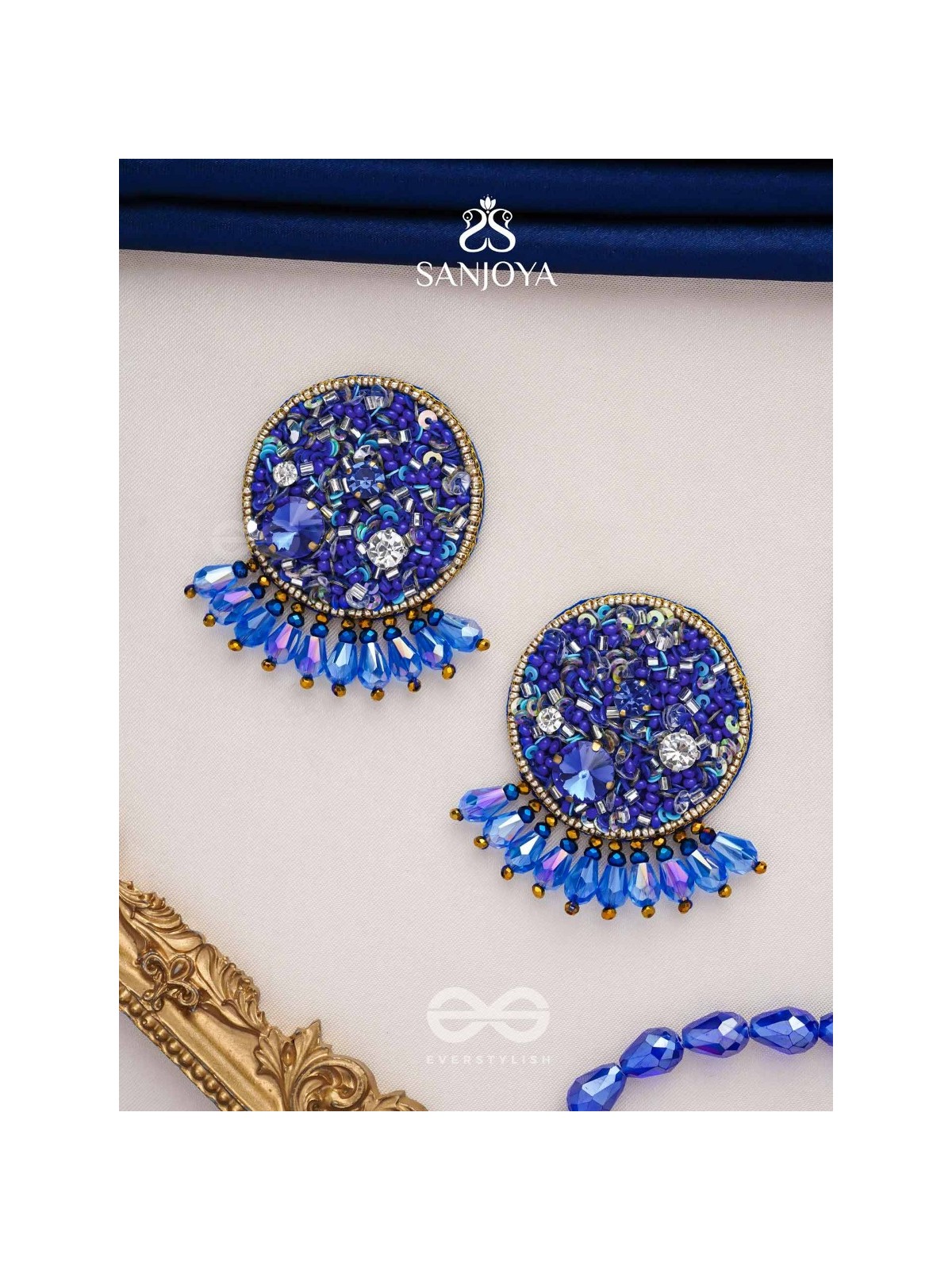 Vineela- The Azure Allure- Stones and Sequins Embroidered Earrings