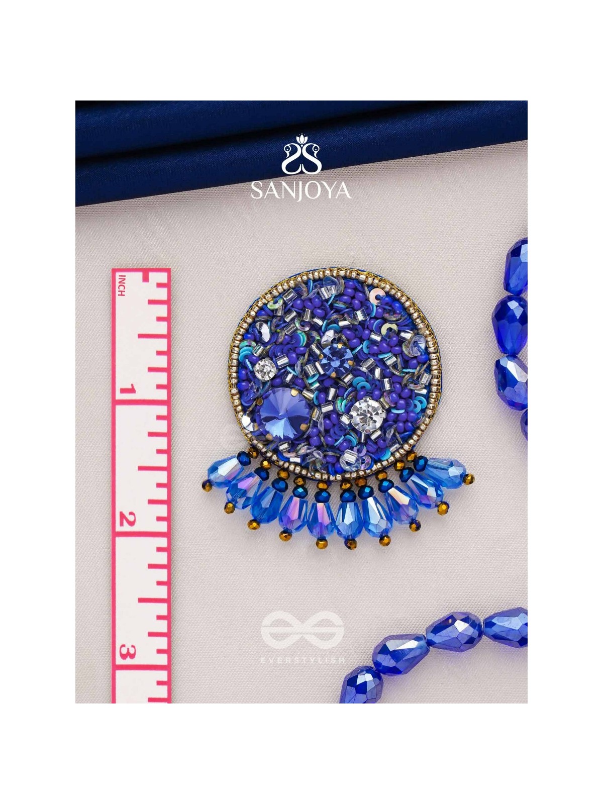 Vineela- The Azure Allure- Stones and Sequins Embroidered Earrings
