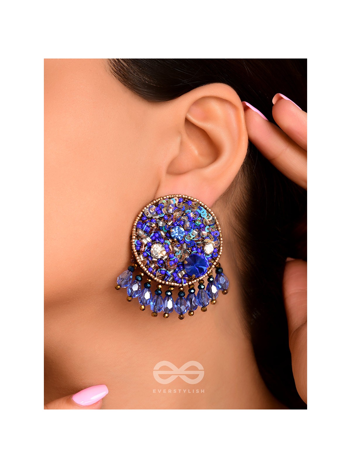 Vineela- The Azure Allure- Stones and Sequins Embroidered Earrings