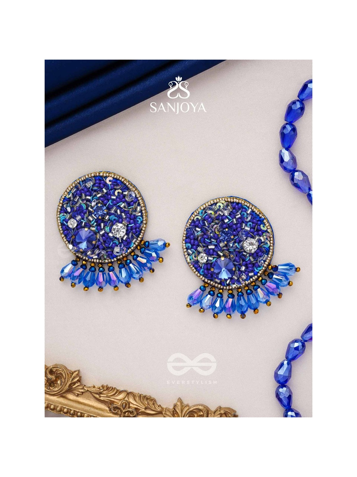 Vineela- The Azure Allure- Stones and Sequins Embroidered Earrings