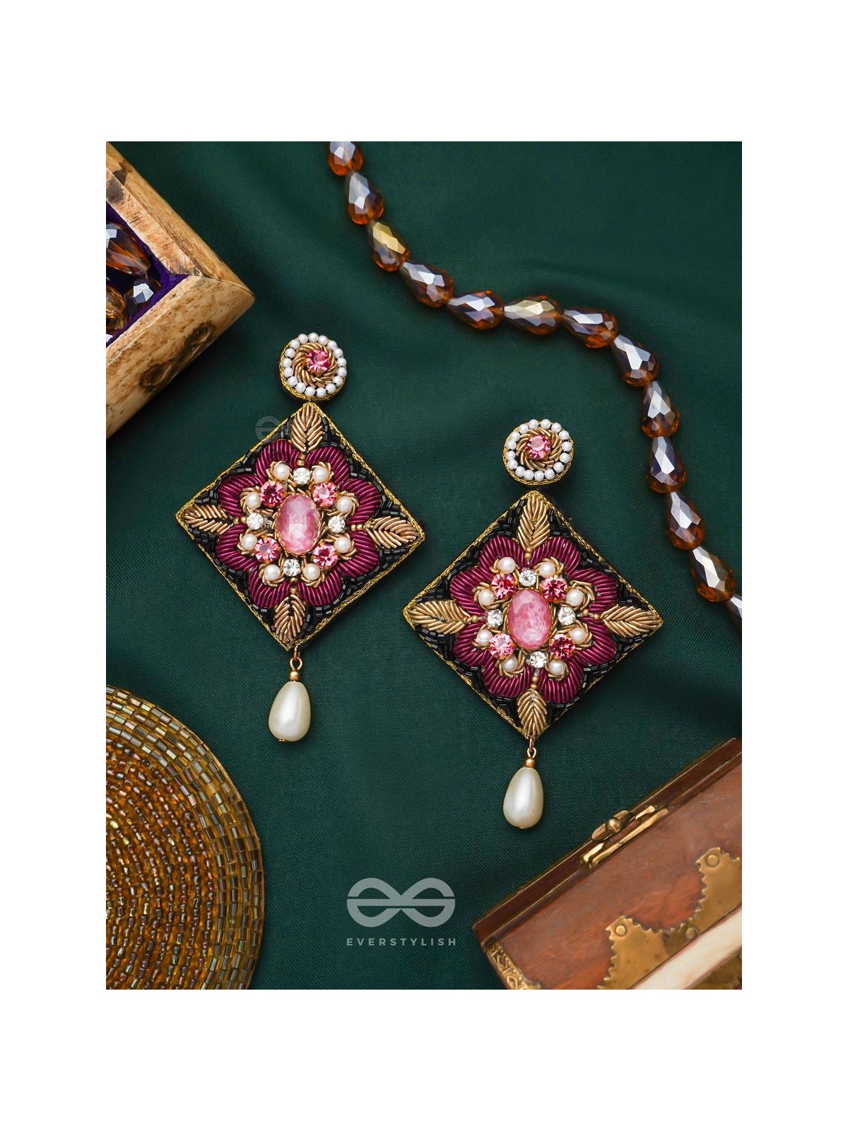 Kisalaya- The Delicate Bloom- Pearls and Stones Embroidered Earrings