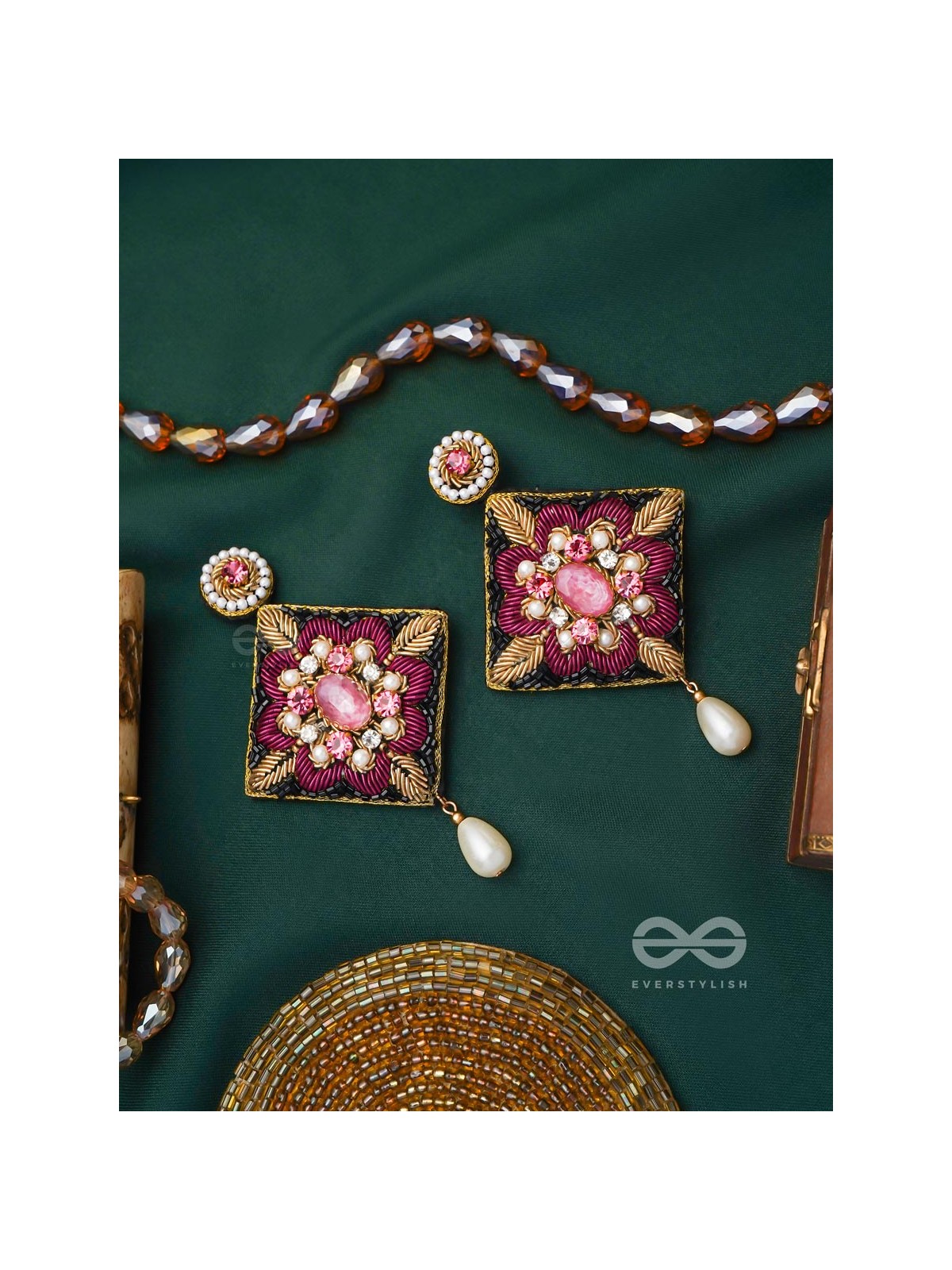 Kisalaya- The Delicate Bloom- Pearls and Stones Embroidered Earrings