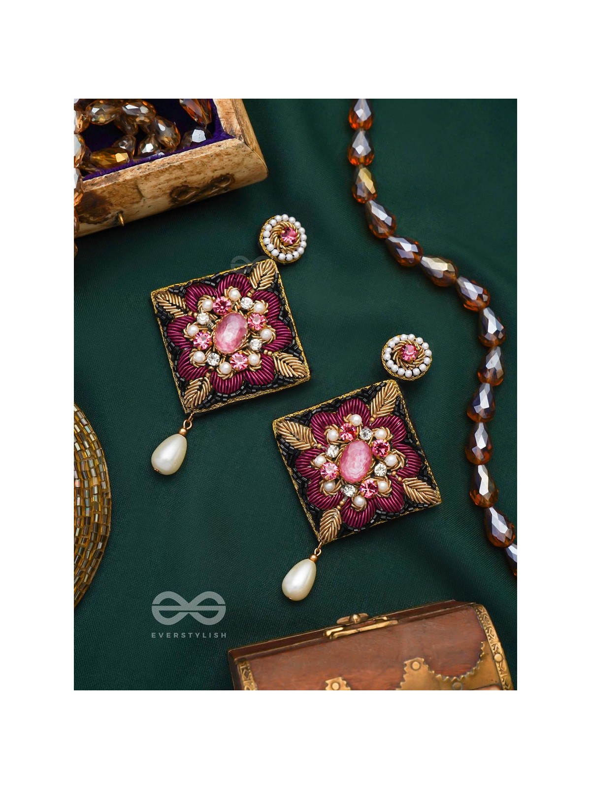 Kisalaya- The Delicate Bloom- Pearls and Stones Embroidered Earrings