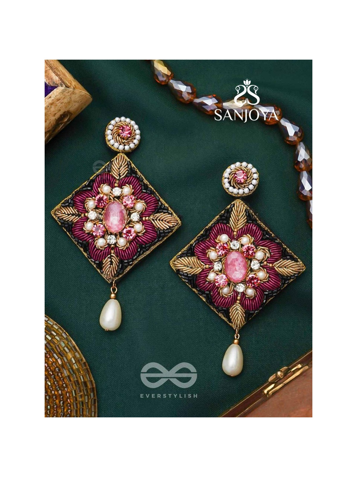 Kisalaya- The Delicate Bloom- Pearls and Stones Embroidered Earrings