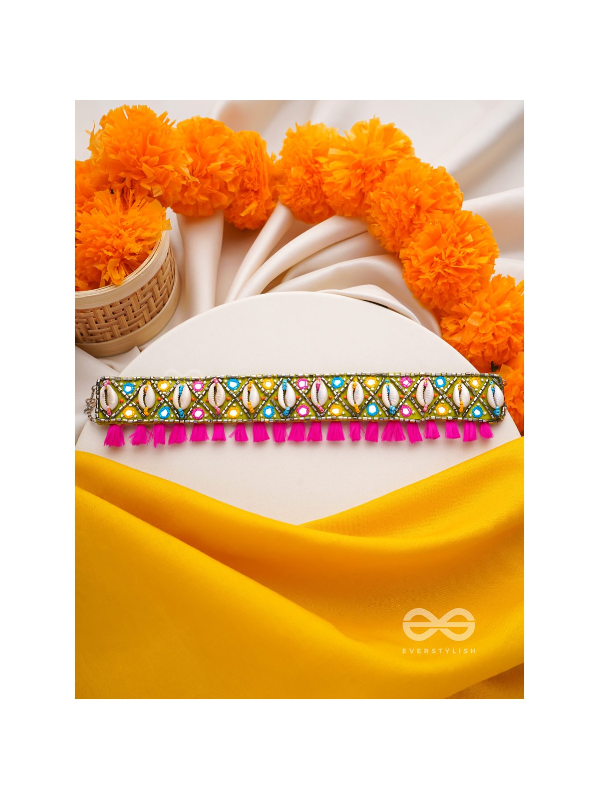 Dyotana - The Sparkling Colors - Shells, Resham And Mirror Hand Embroidered Choker Neckpiece