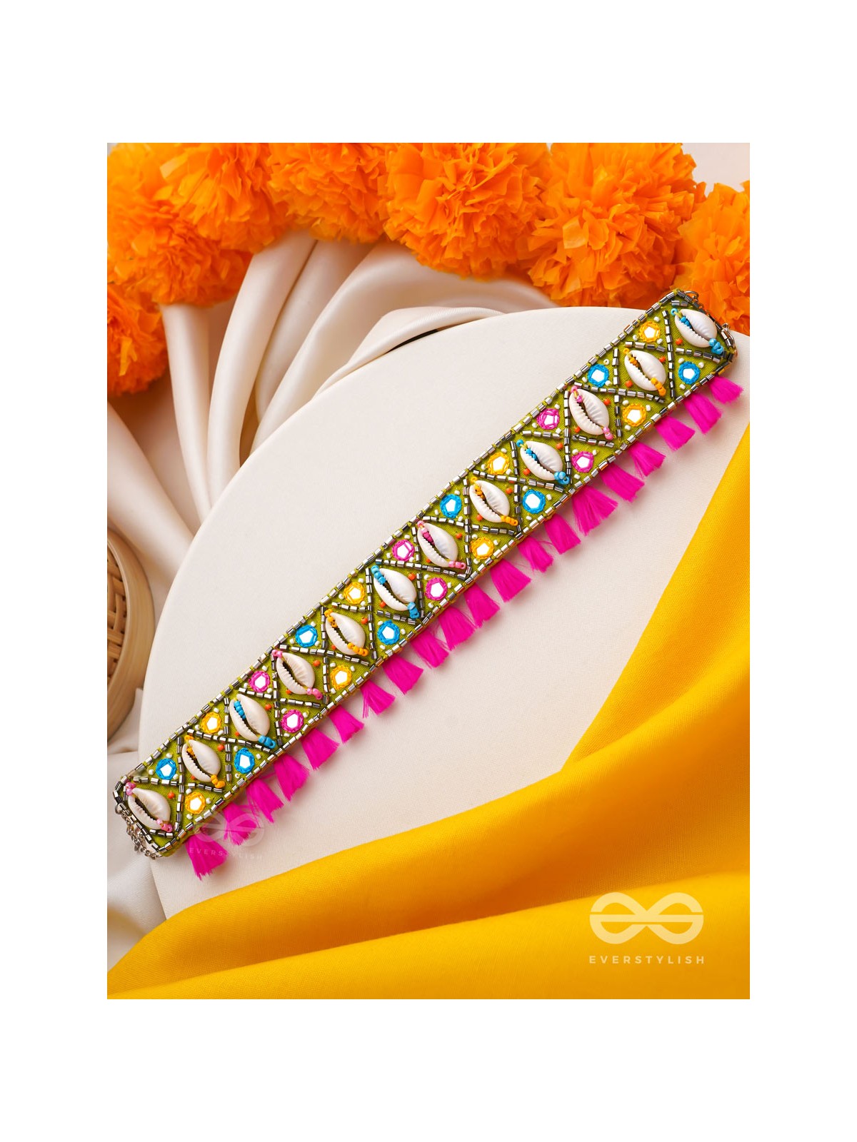 Dyotana - The Sparkling Colors - Shells, Resham And Mirror Hand Embroidered Choker Neckpiece