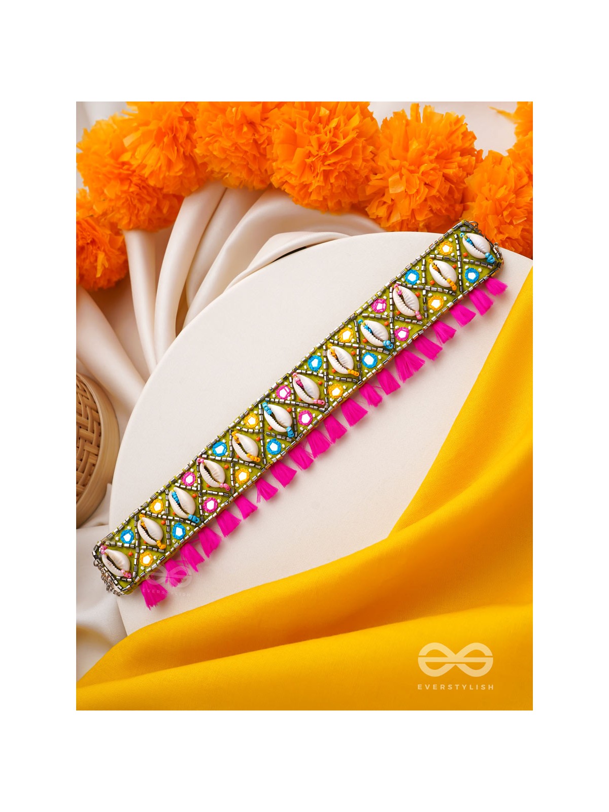 Dyotana - The Sparkling Colors - Shells, Resham And Mirror Hand Embroidered Choker Neckpiece