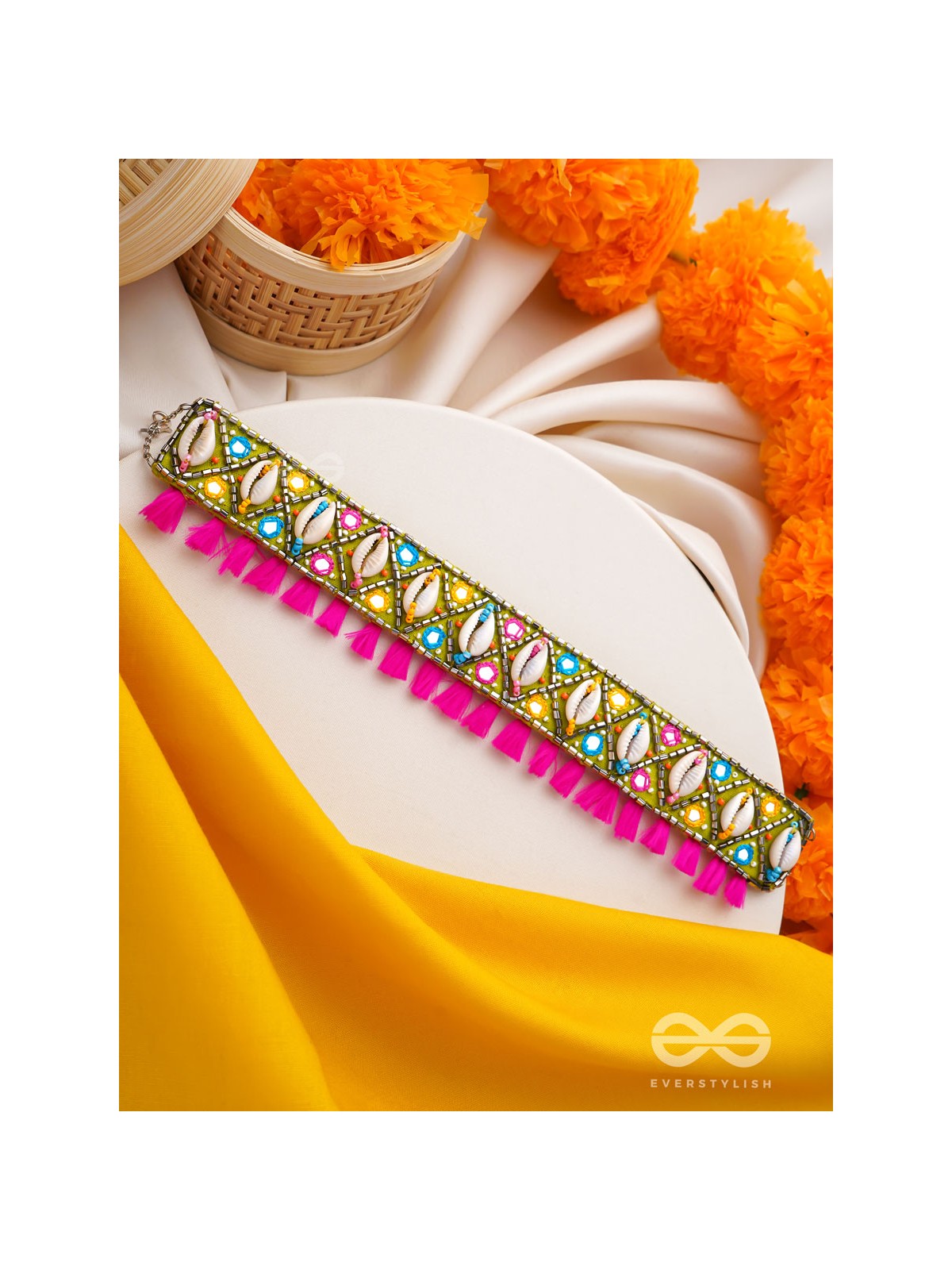 Dyotana - The Sparkling Colors - Shells, Resham And Mirror Hand Embroidered Choker Neckpiece