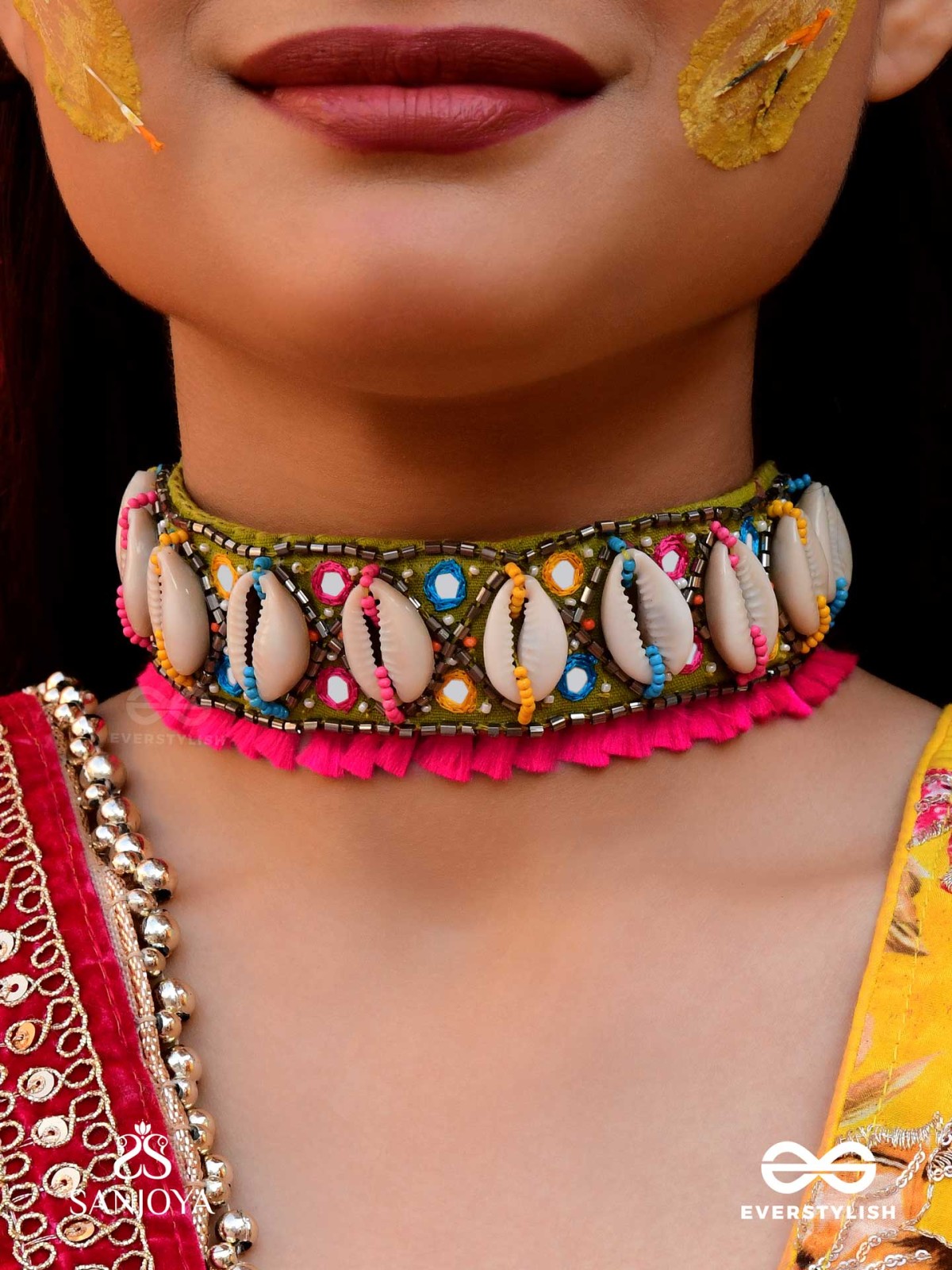 Dyotana - The Sparkling Colors - Shells, Resham And Mirror Hand Embroidered Choker Neckpiece