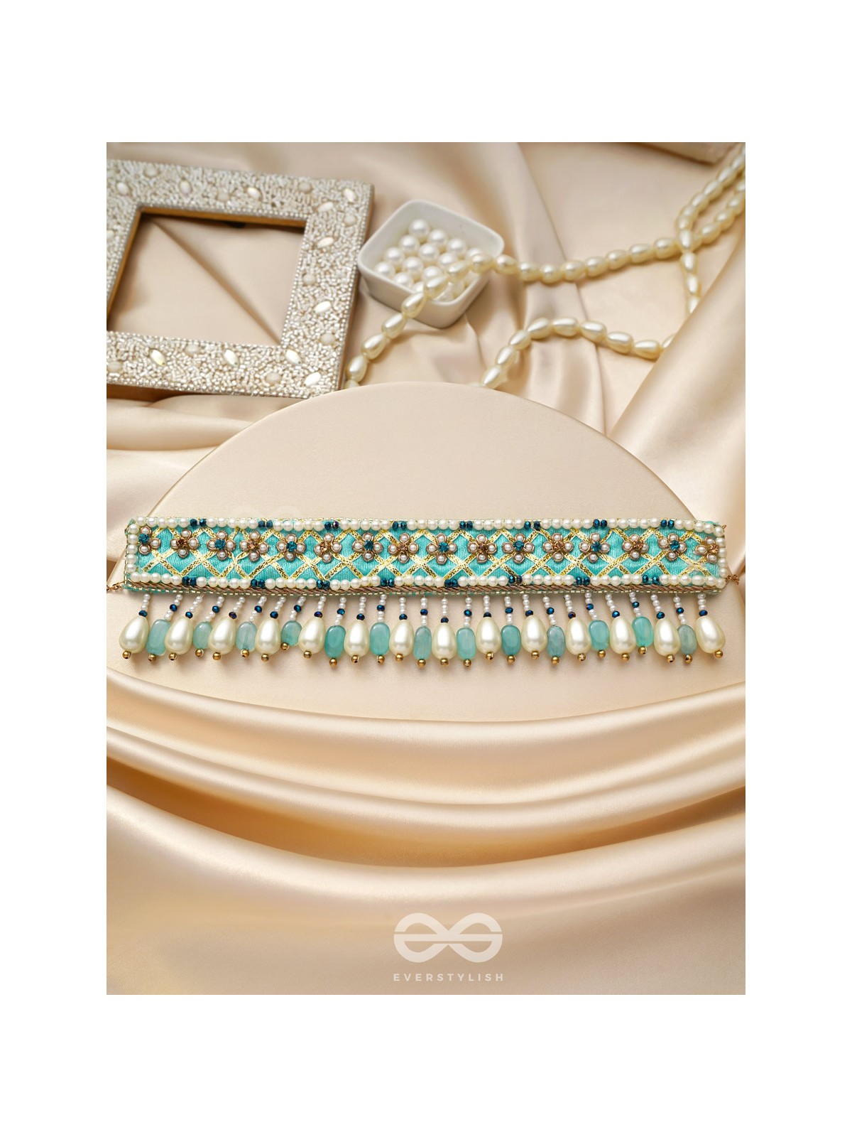 Dhrti - A Mythical Shore - Pearls And Beads Hand Embroidered Choker Necklace