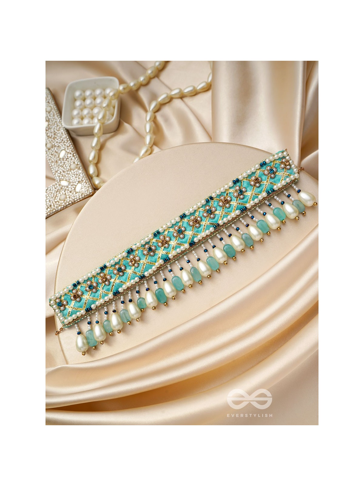 Dhrti - A Mythical Shore - Pearls And Beads Hand Embroidered Choker Necklace