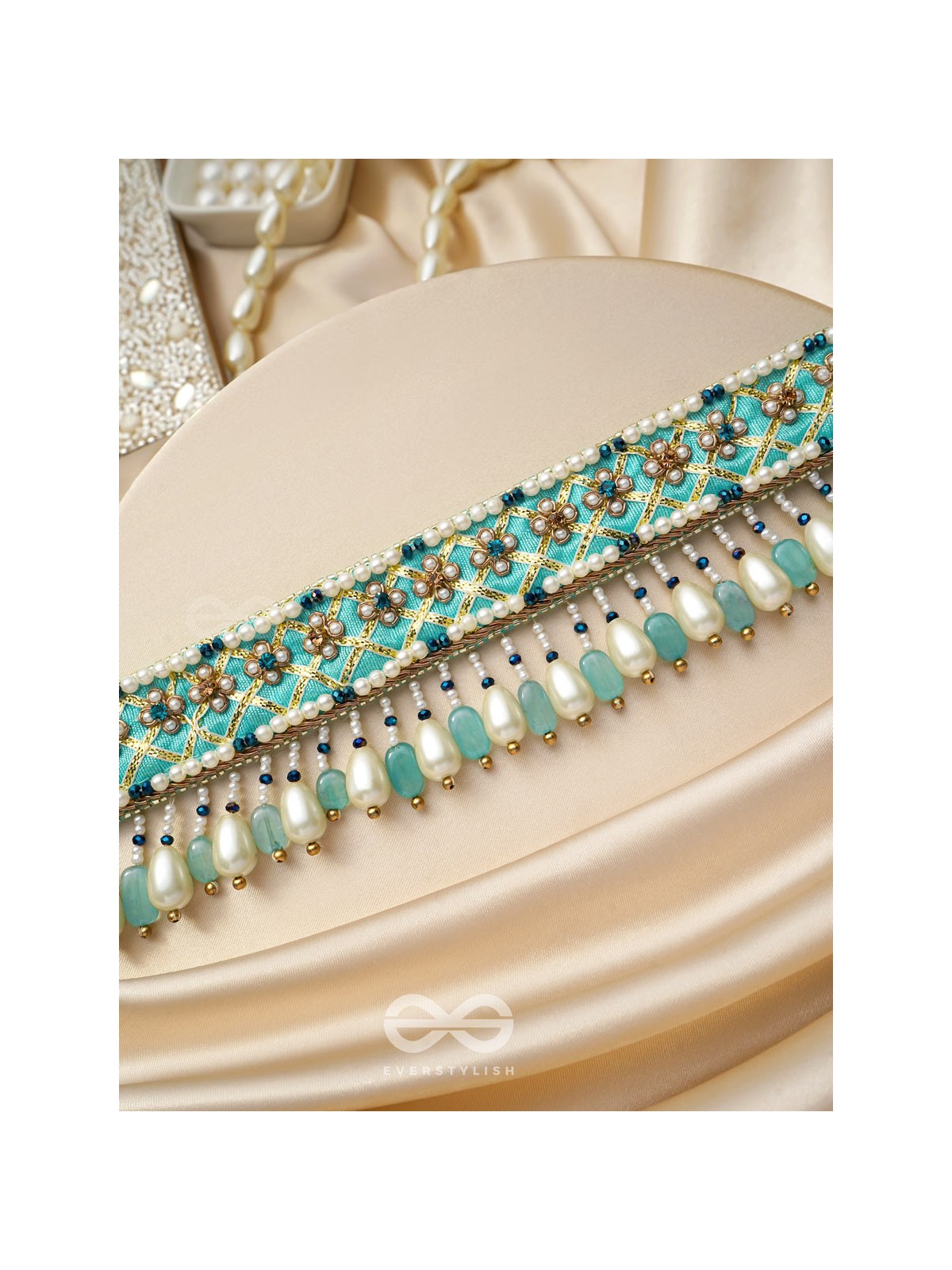 Dhrti - A Mythical Shore - Pearls And Beads Hand Embroidered Choker Necklace