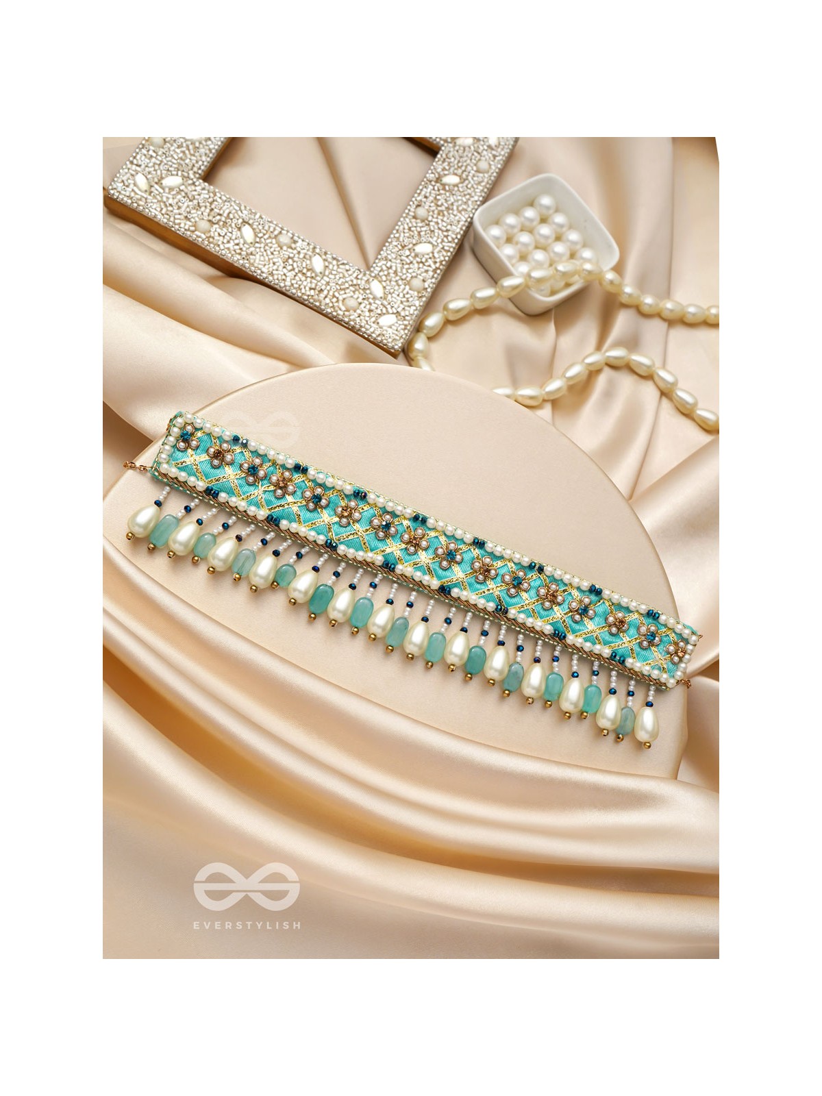 Dhrti - A Mythical Shore - Pearls And Beads Hand Embroidered Choker Necklace