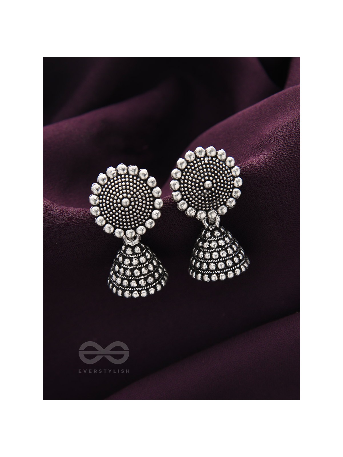 The Silver Sunrays - Oxidised Jhumka Earrings