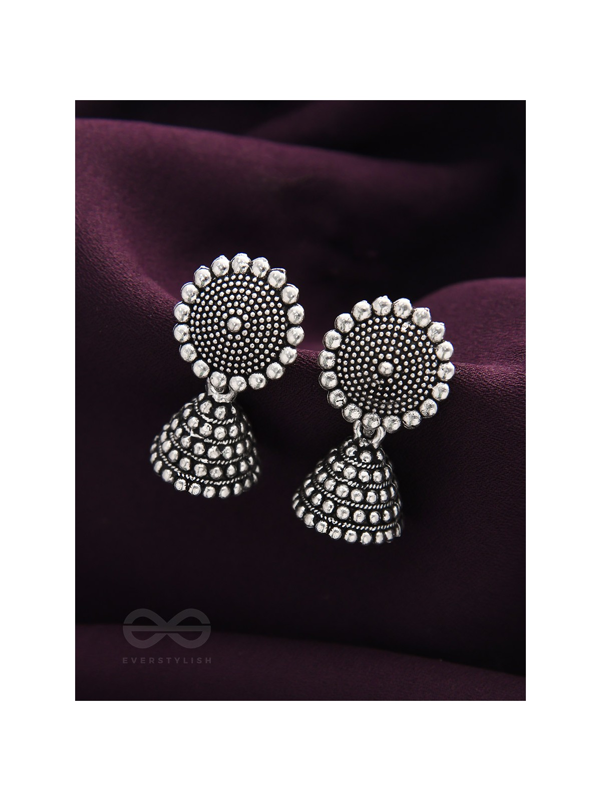 The Silver Sunrays - Oxidised Jhumka Earrings