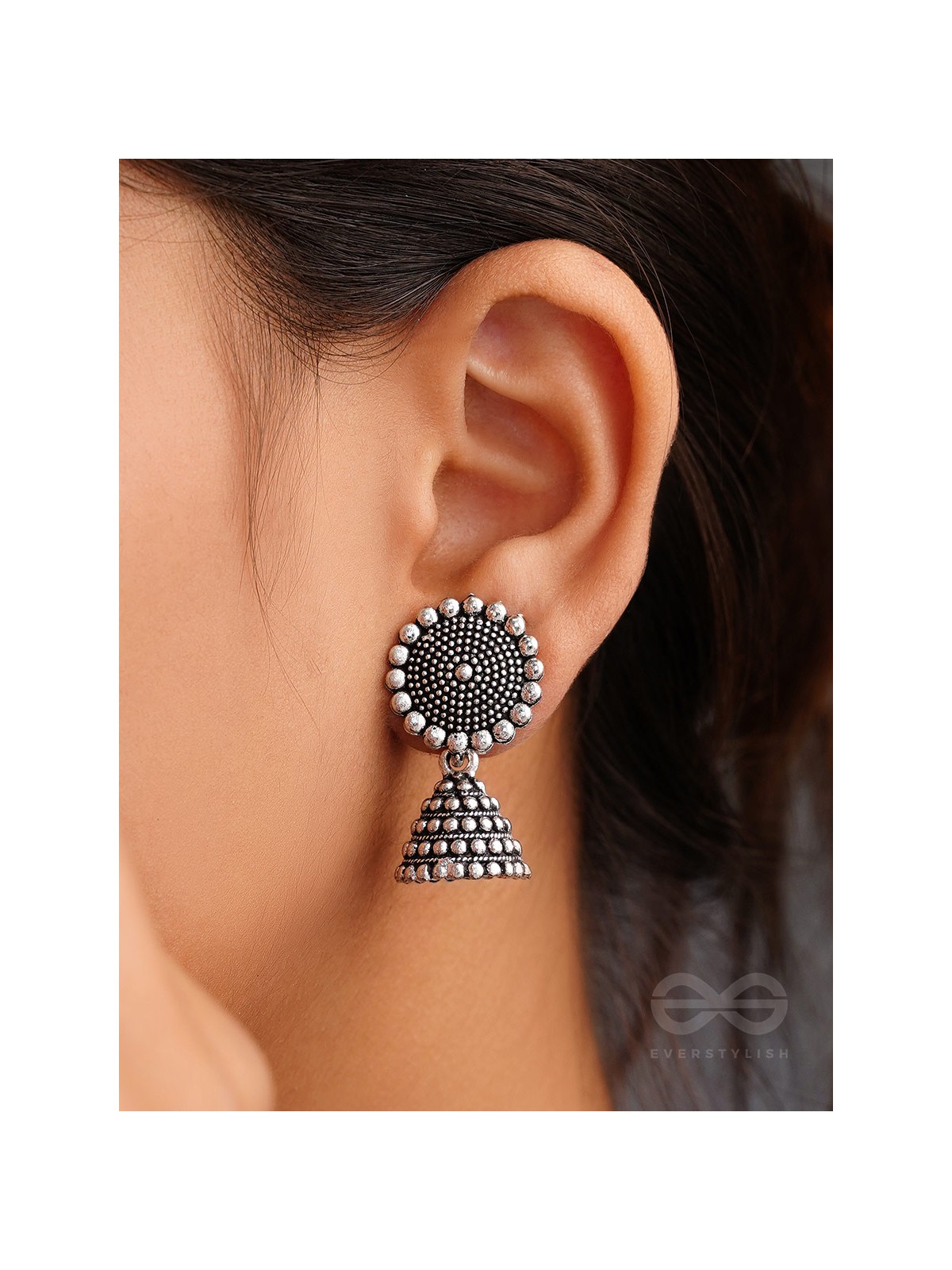 The Silver Sunrays - Oxidised Jhumka Earrings