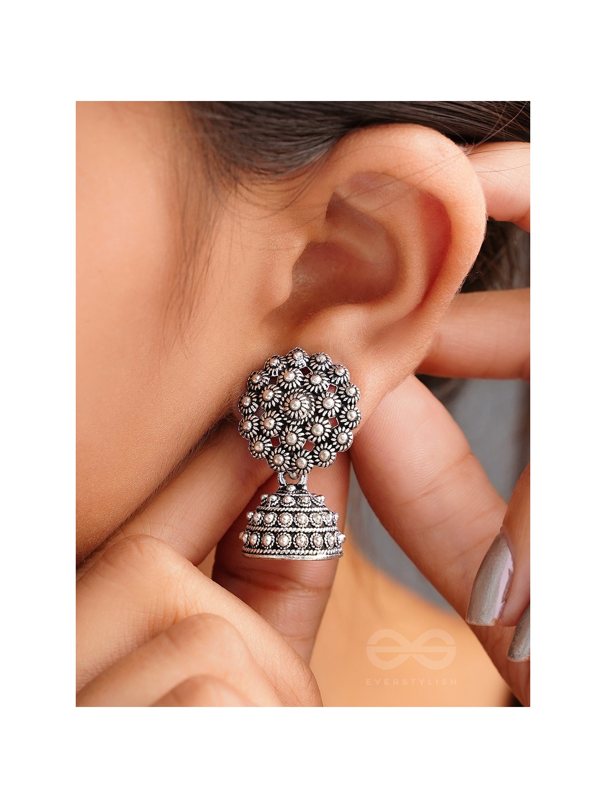 The Snowy Forest - Oxidised Jhumka Earrings