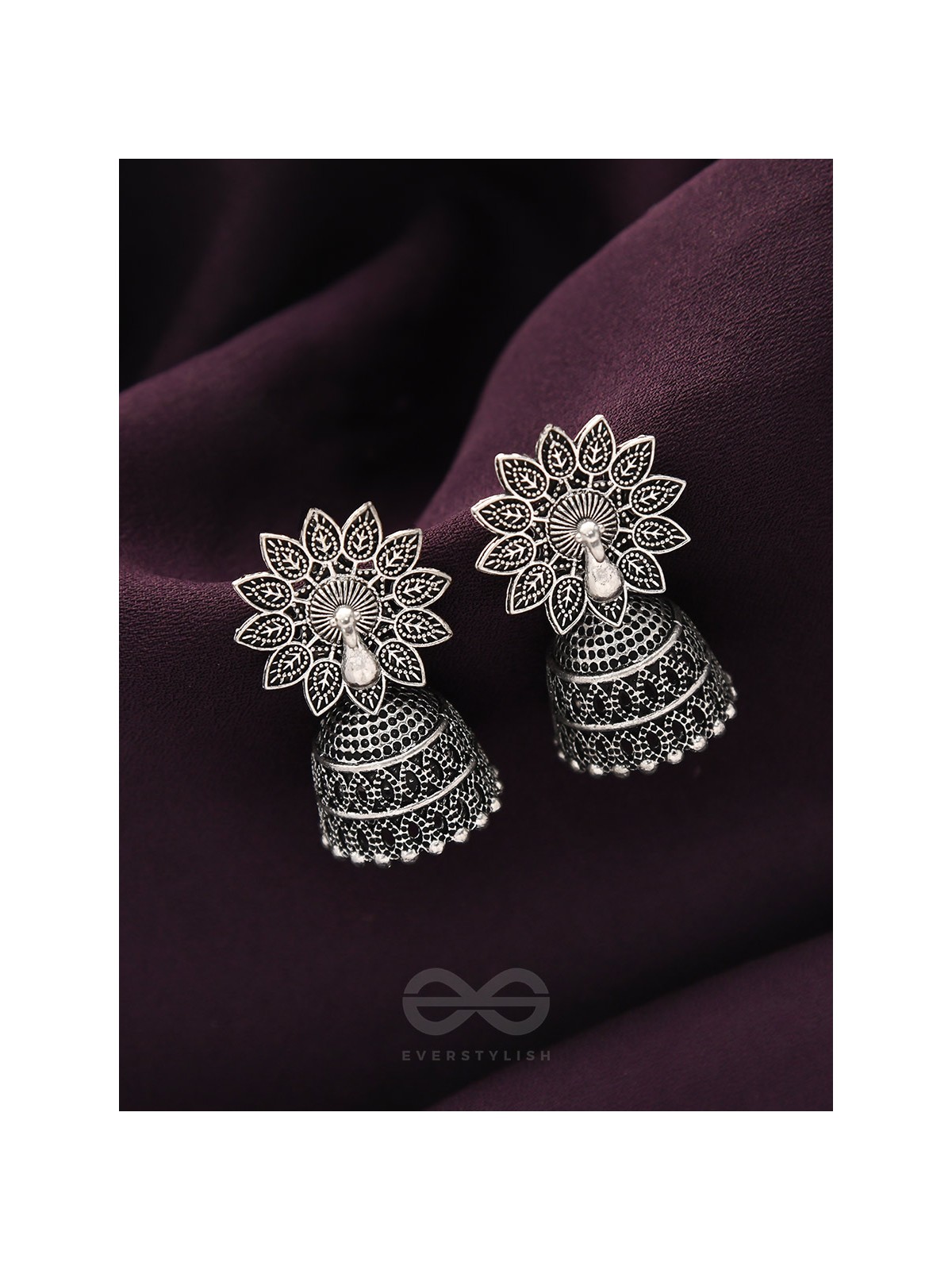 The White Peacock - Oxidised Jhumka Earrings