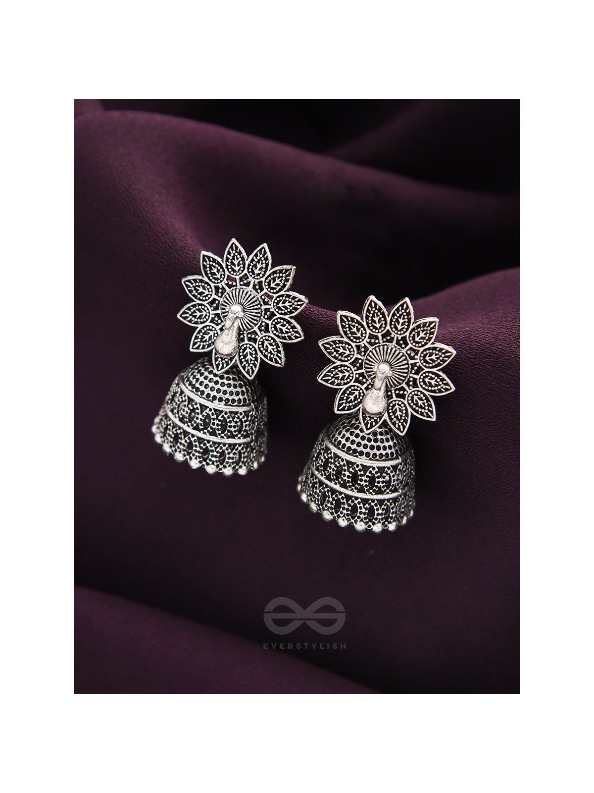 The White Peacock - Oxidised Jhumka Earrings