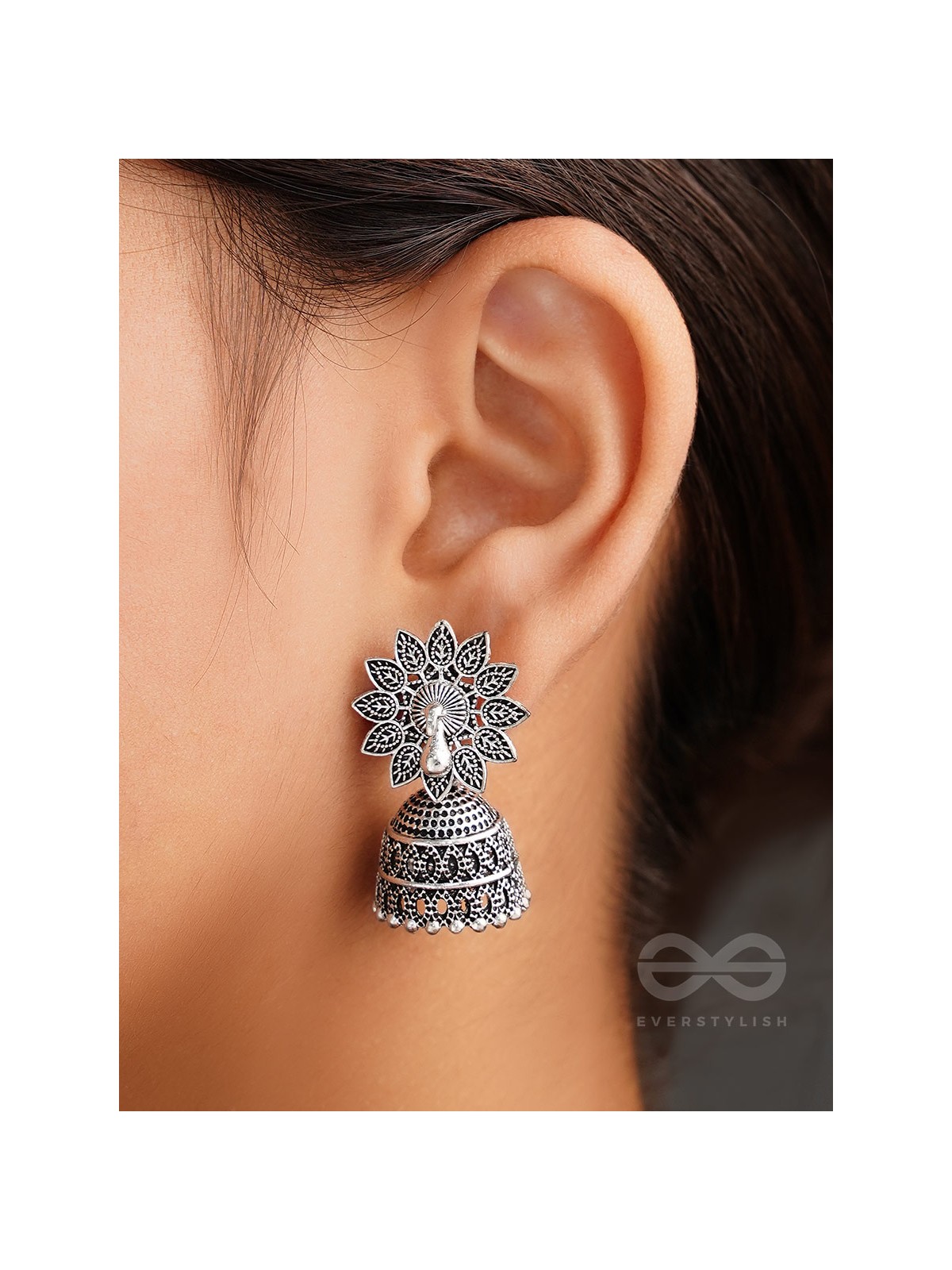 The White Peacock - Oxidised Jhumka Earrings