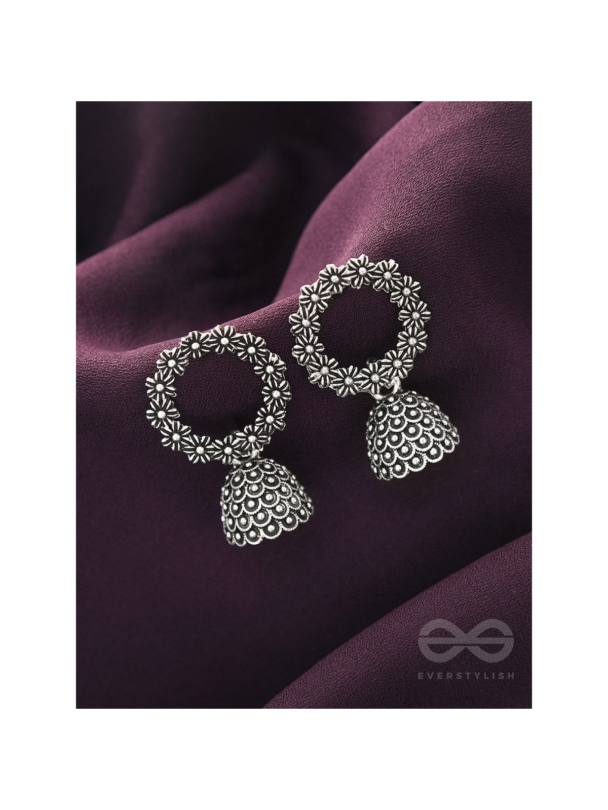 The Frosty Wreath- Oxidised Jhumka Earrings
