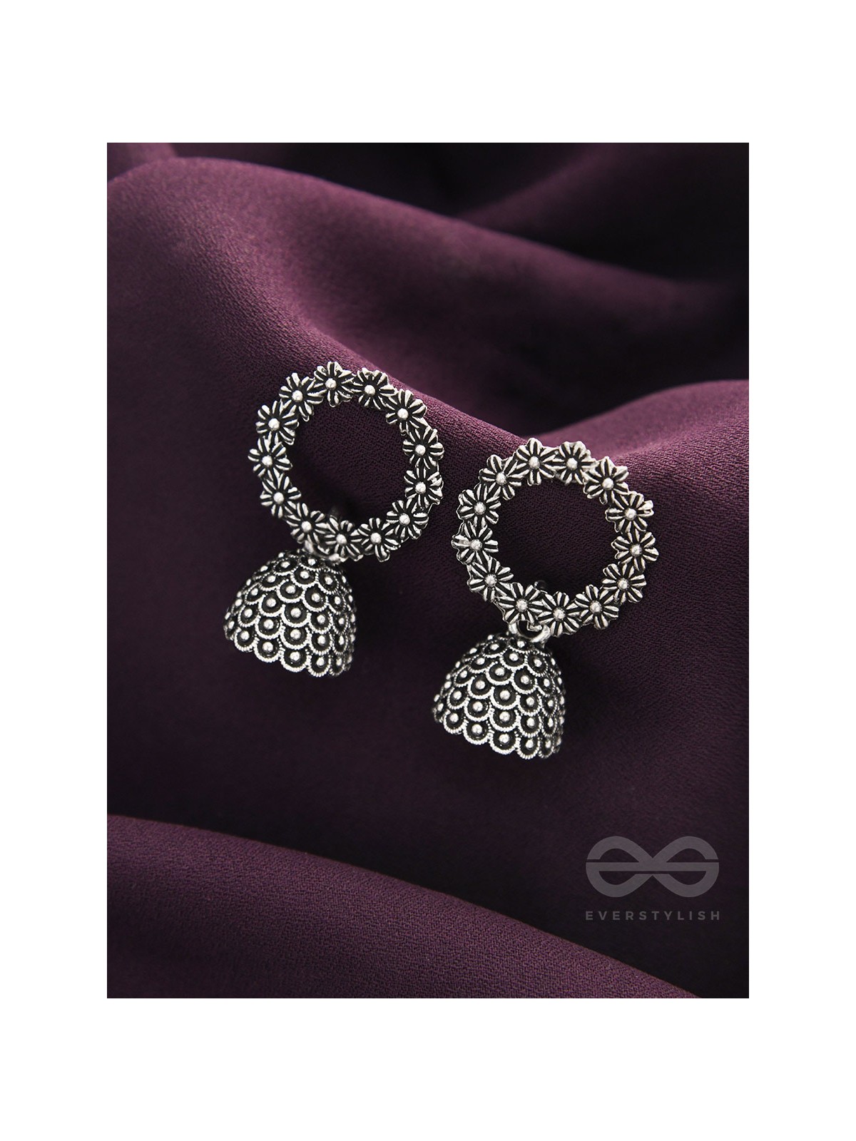 The Frosty Wreath- Oxidised Jhumka Earrings