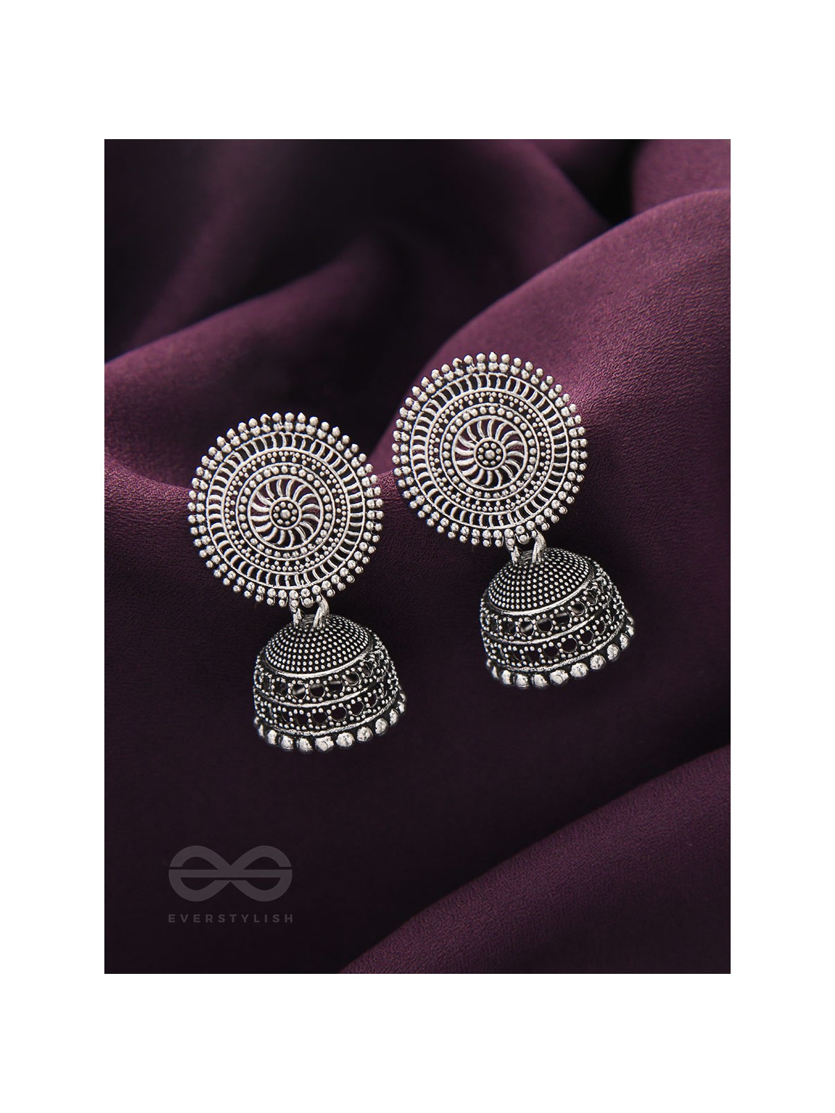 The Moon Beams- Oxidised Jhumka Earrings