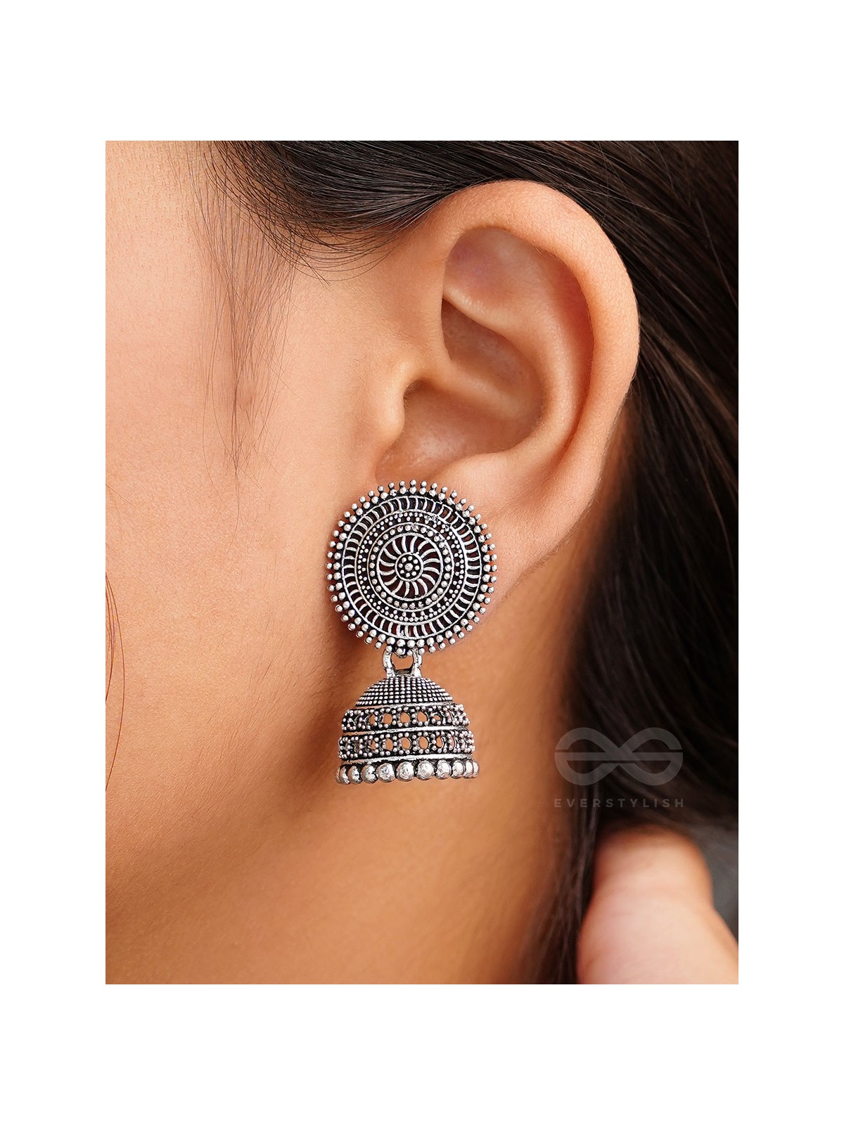 The Moon Beams- Oxidised Jhumka Earrings