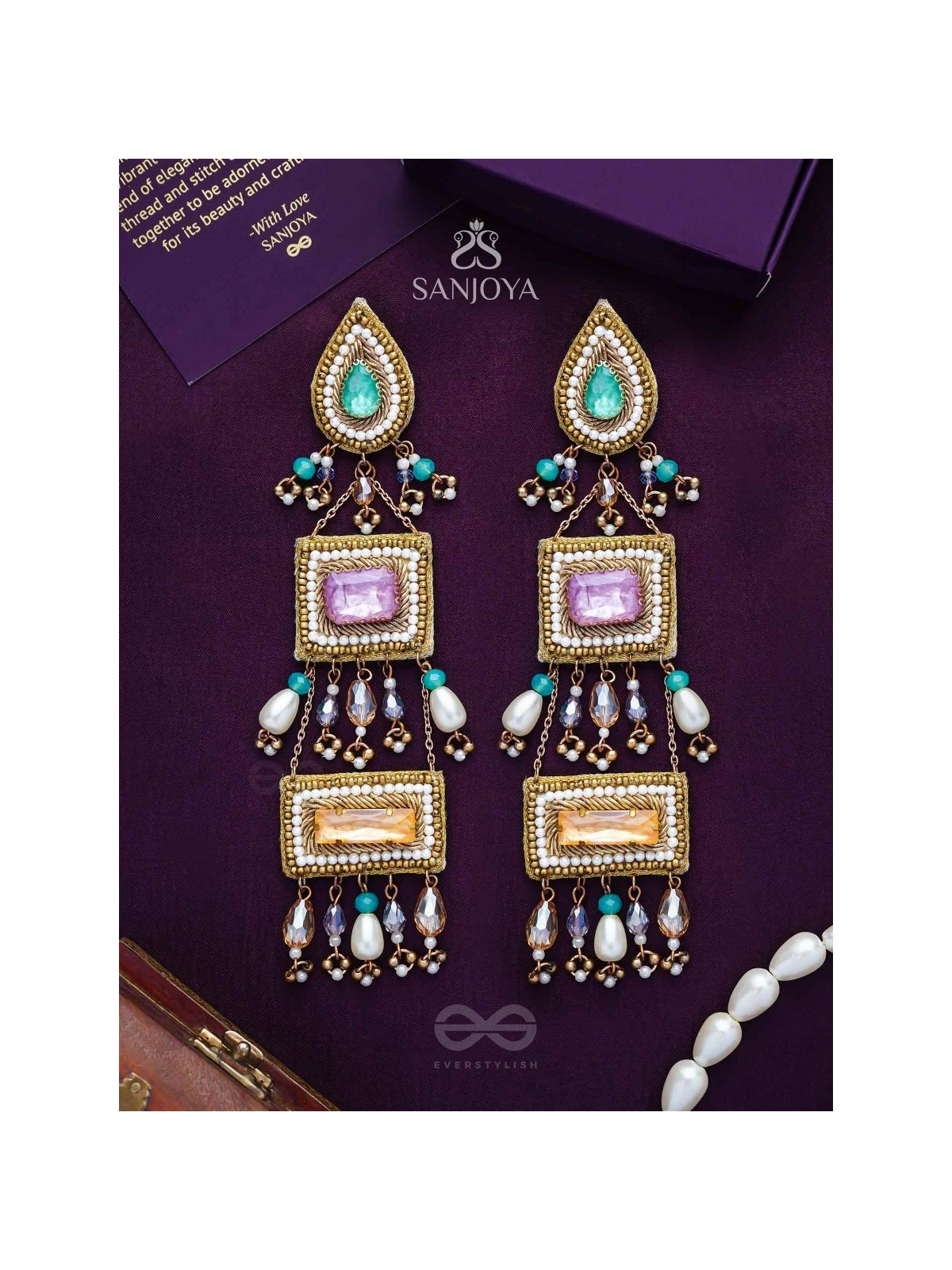 Vayuna- The Exquisite Temple- Stones, Pearls and Beads Embroidered Earrings