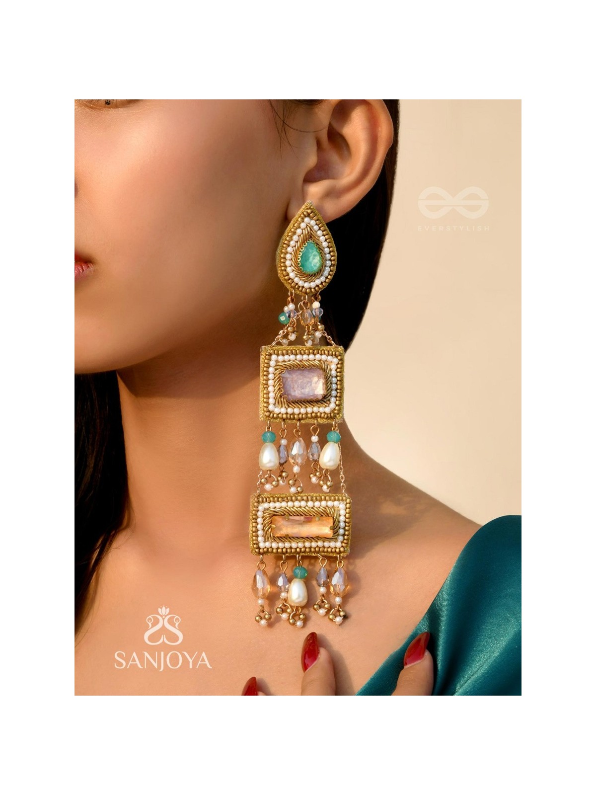 Vayuna- The Exquisite Temple- Stones, Pearls and Beads Embroidered Earrings
