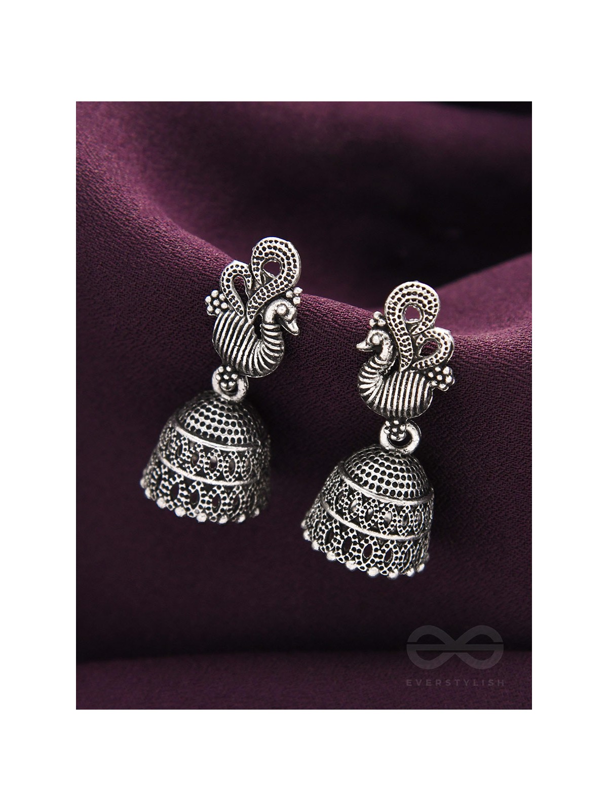 The Prink Peacock- Oxidised Jhumka Earrings