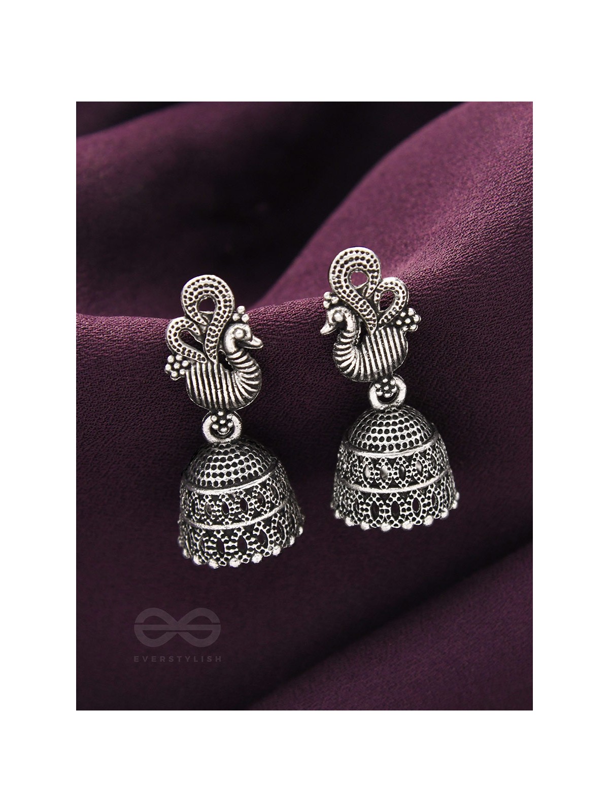 The Prink Peacock- Oxidised Jhumka Earrings