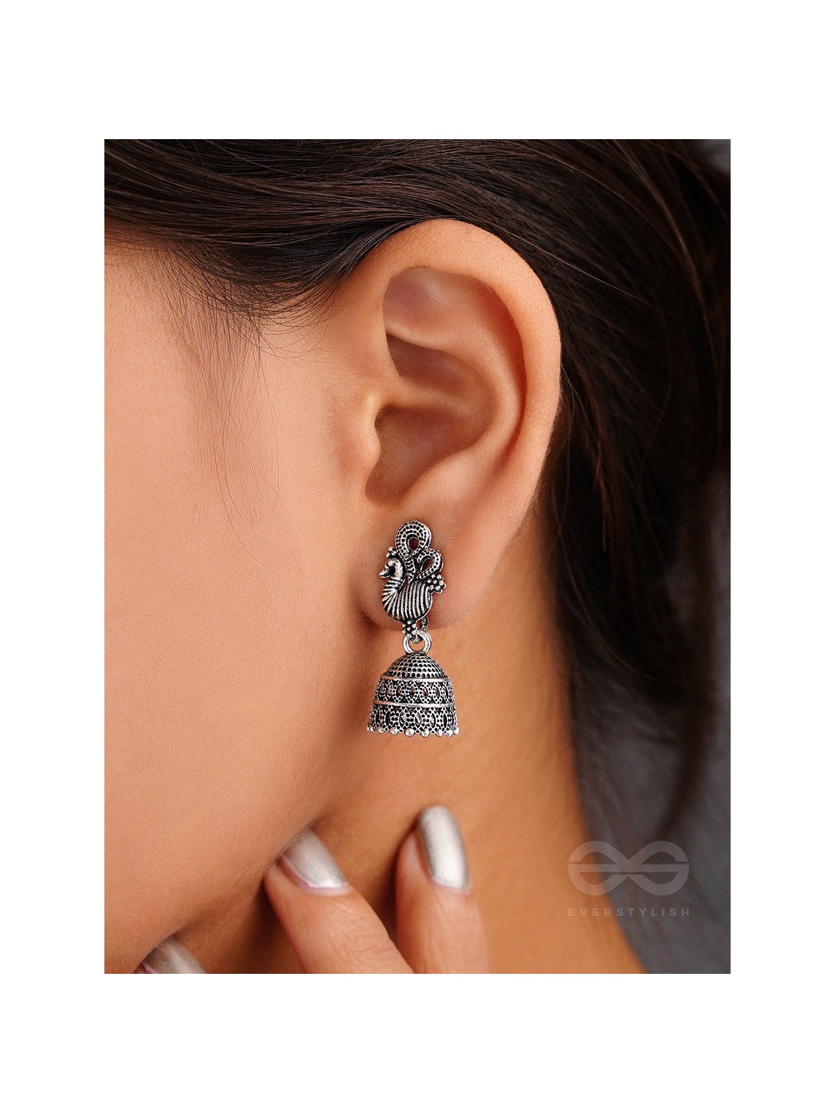 The Prink Peacock- Oxidised Jhumka Earrings
