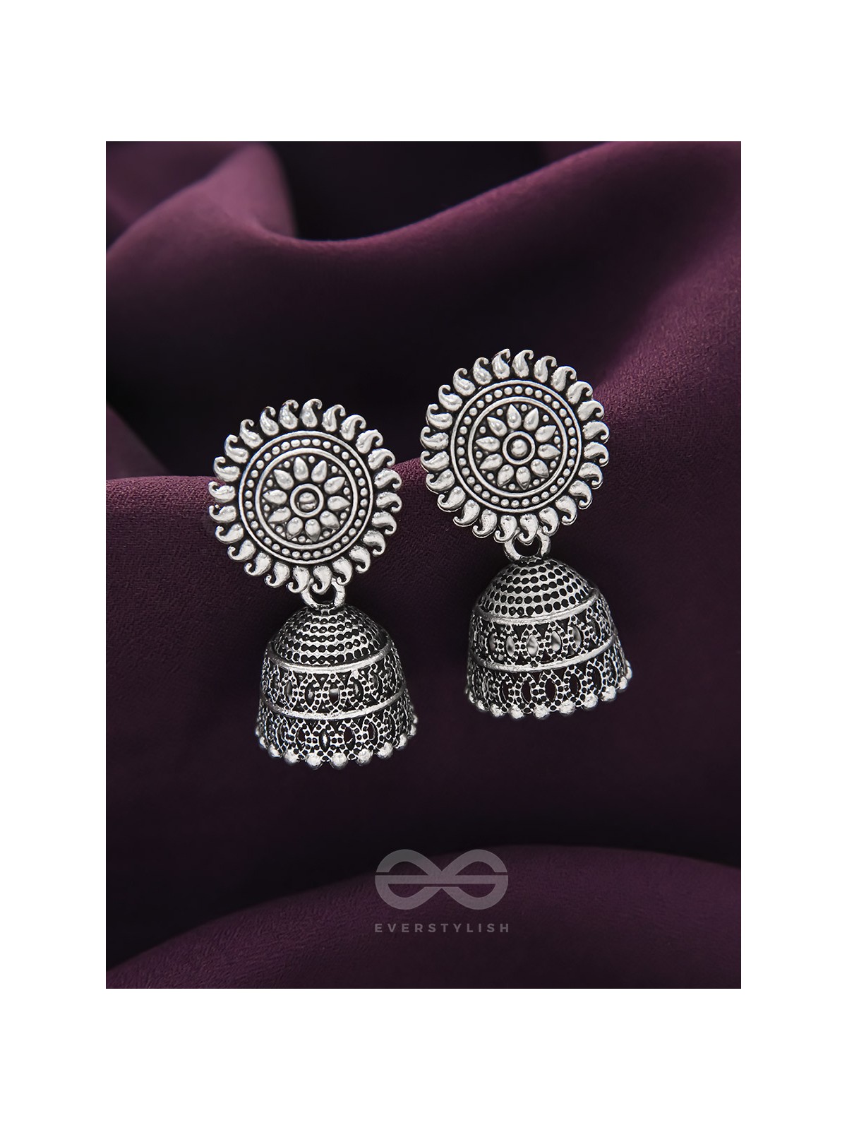 The Sheeny Sun- Oxidised Jhumka Earrings