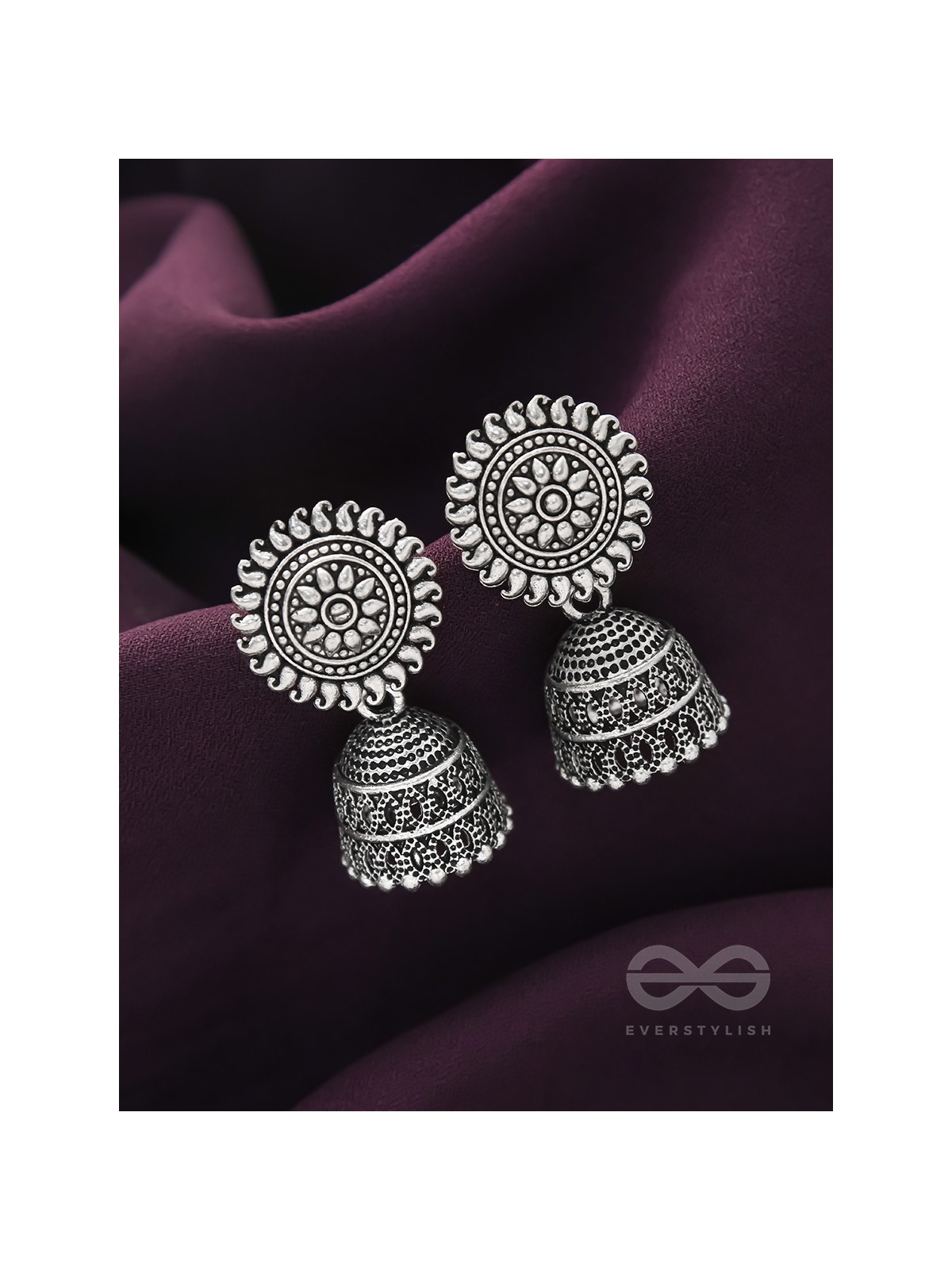 The Sheeny Sun- Oxidised Jhumka Earrings