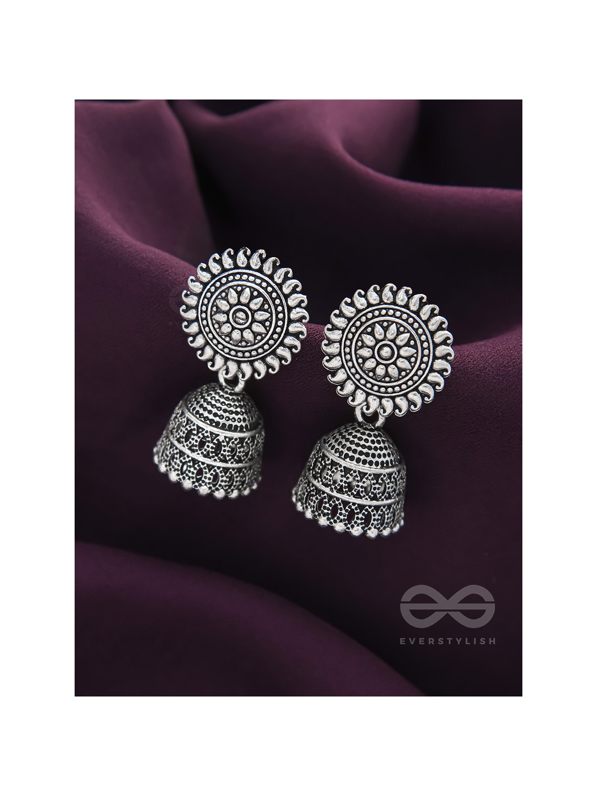 The Sheeny Sun- Oxidised Jhumka Earrings