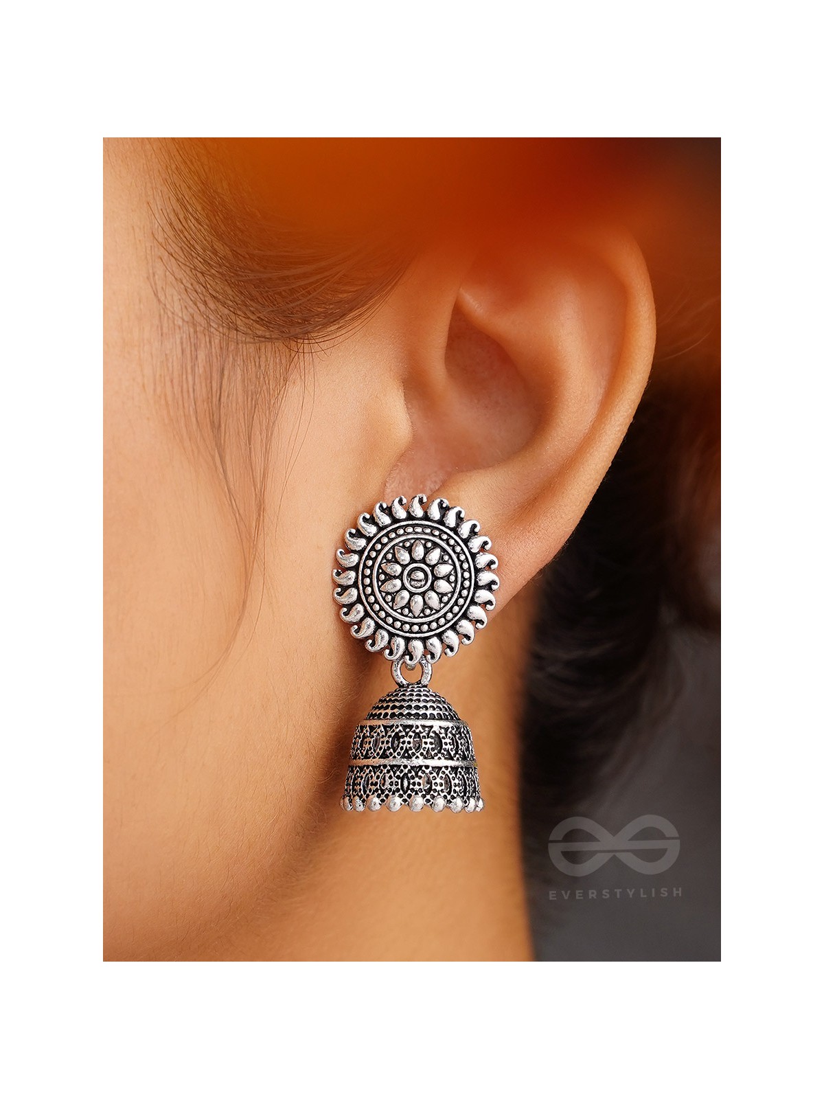 The Sheeny Sun- Oxidised Jhumka Earrings