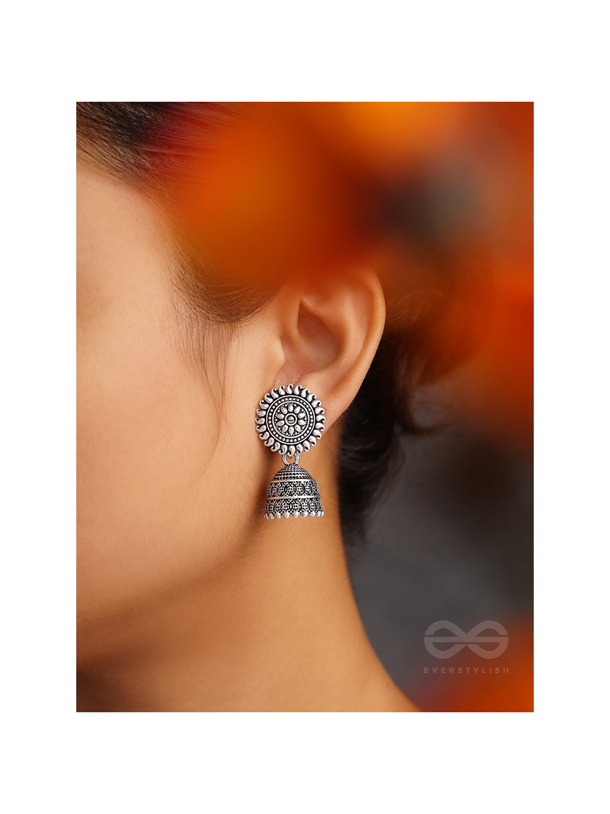The Sheeny Sun- Oxidised Jhumka Earrings